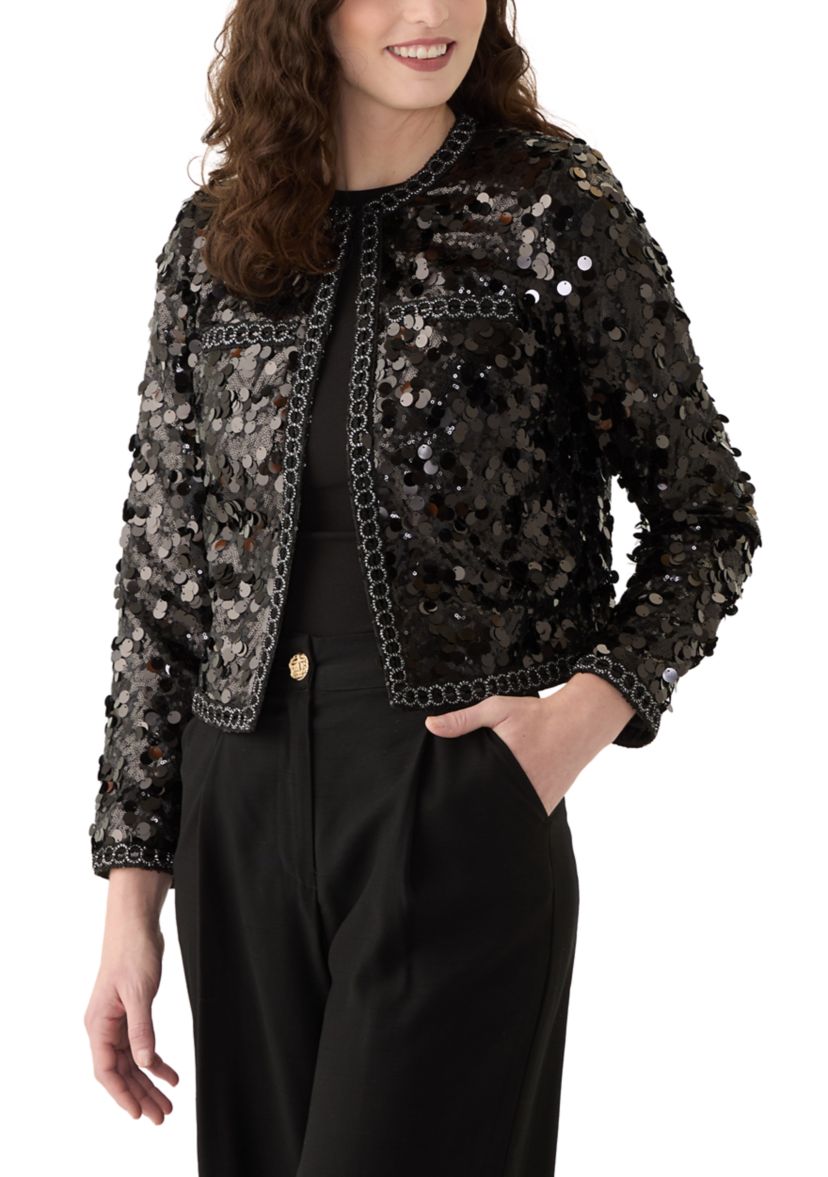 Womens Sequin Paillette Cropped Kissing Front Jacket