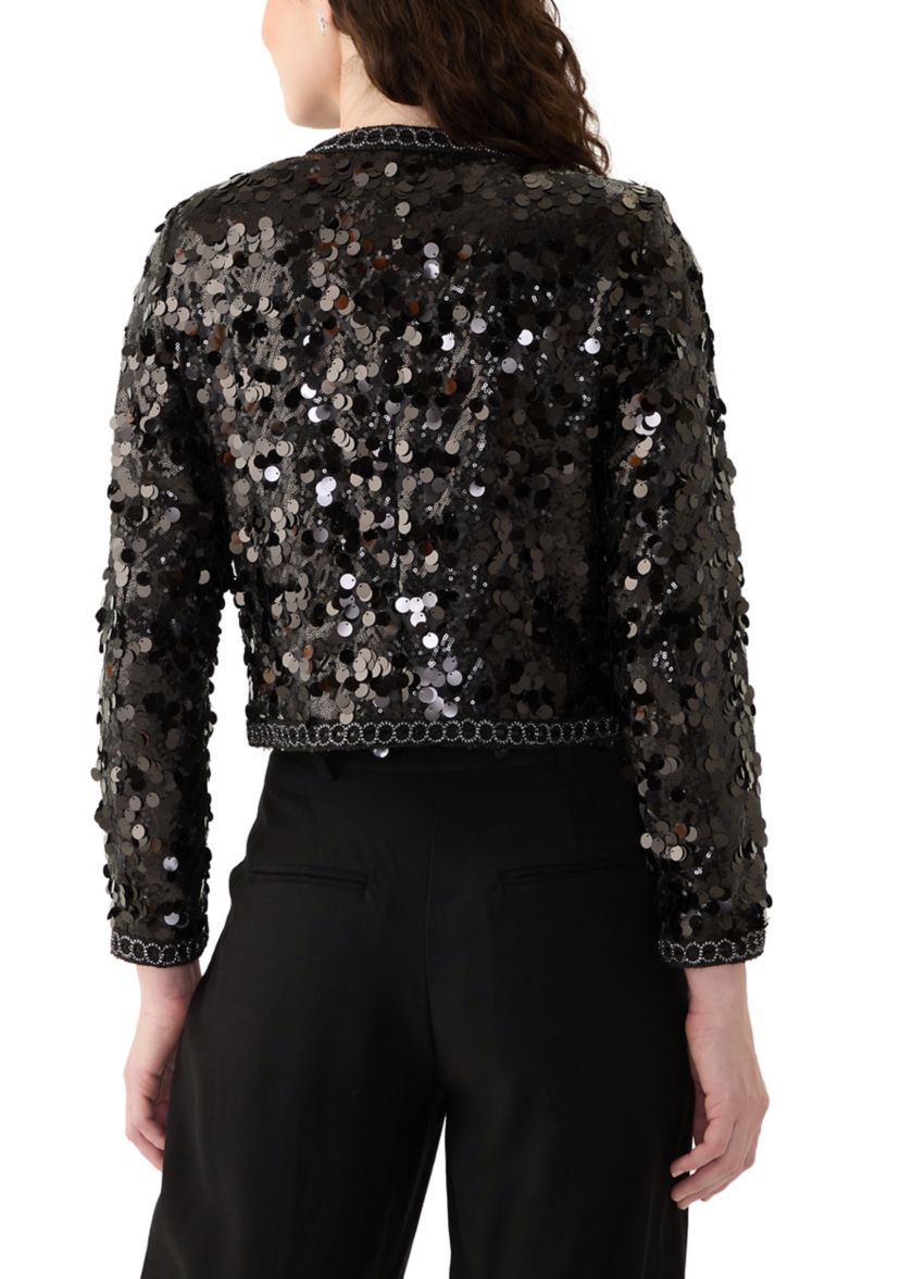 Womens Sequin Paillette Cropped Kissing Front Jacket