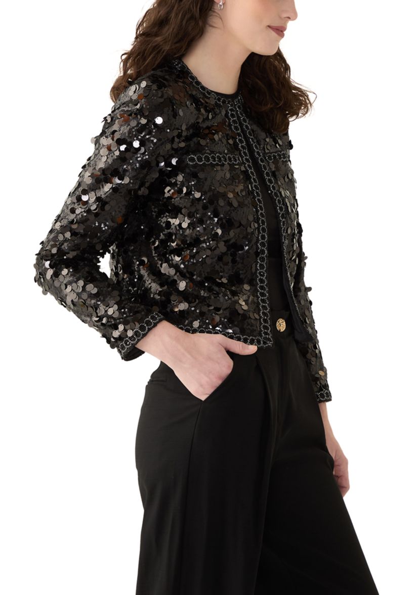 Womens Sequin Paillette Cropped Kissing Front Jacket