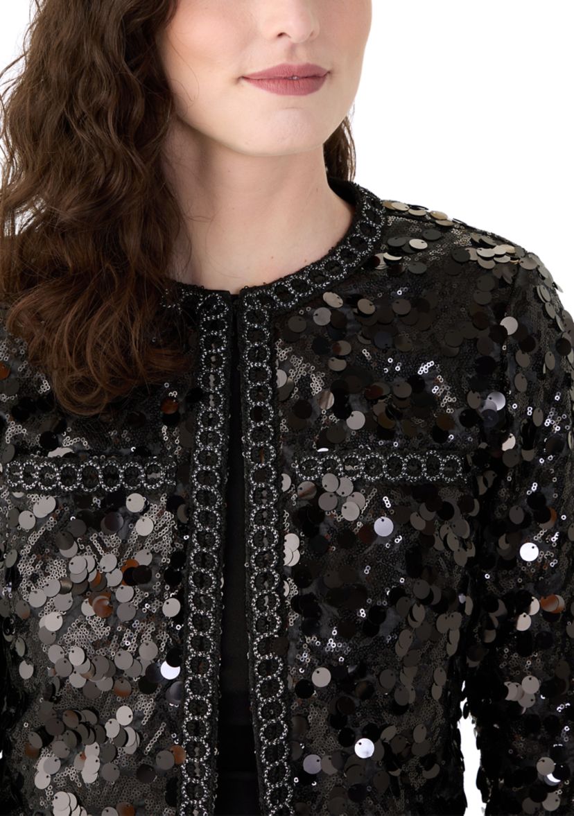 Womens Sequin Paillette Cropped Kissing Front Jacket