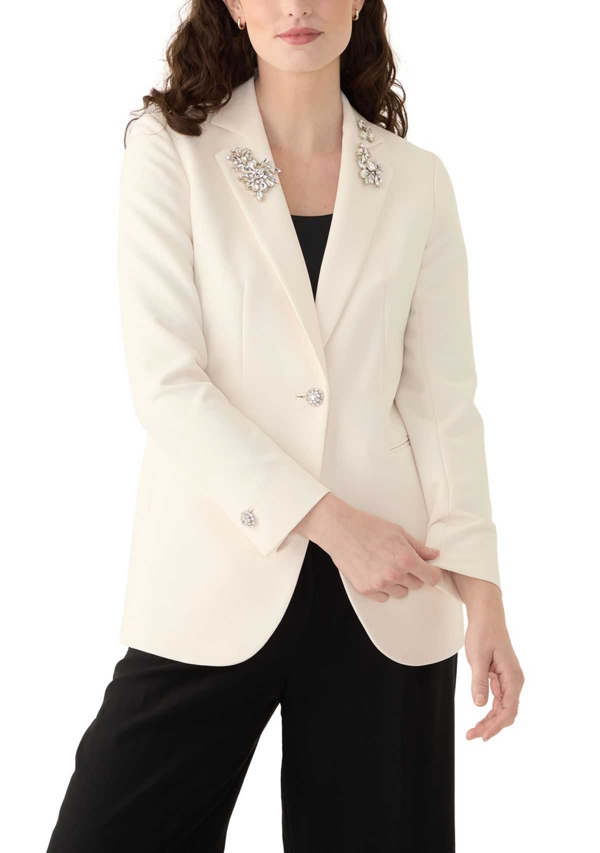 Womens Stretch One Button Notch Collar Jacket 