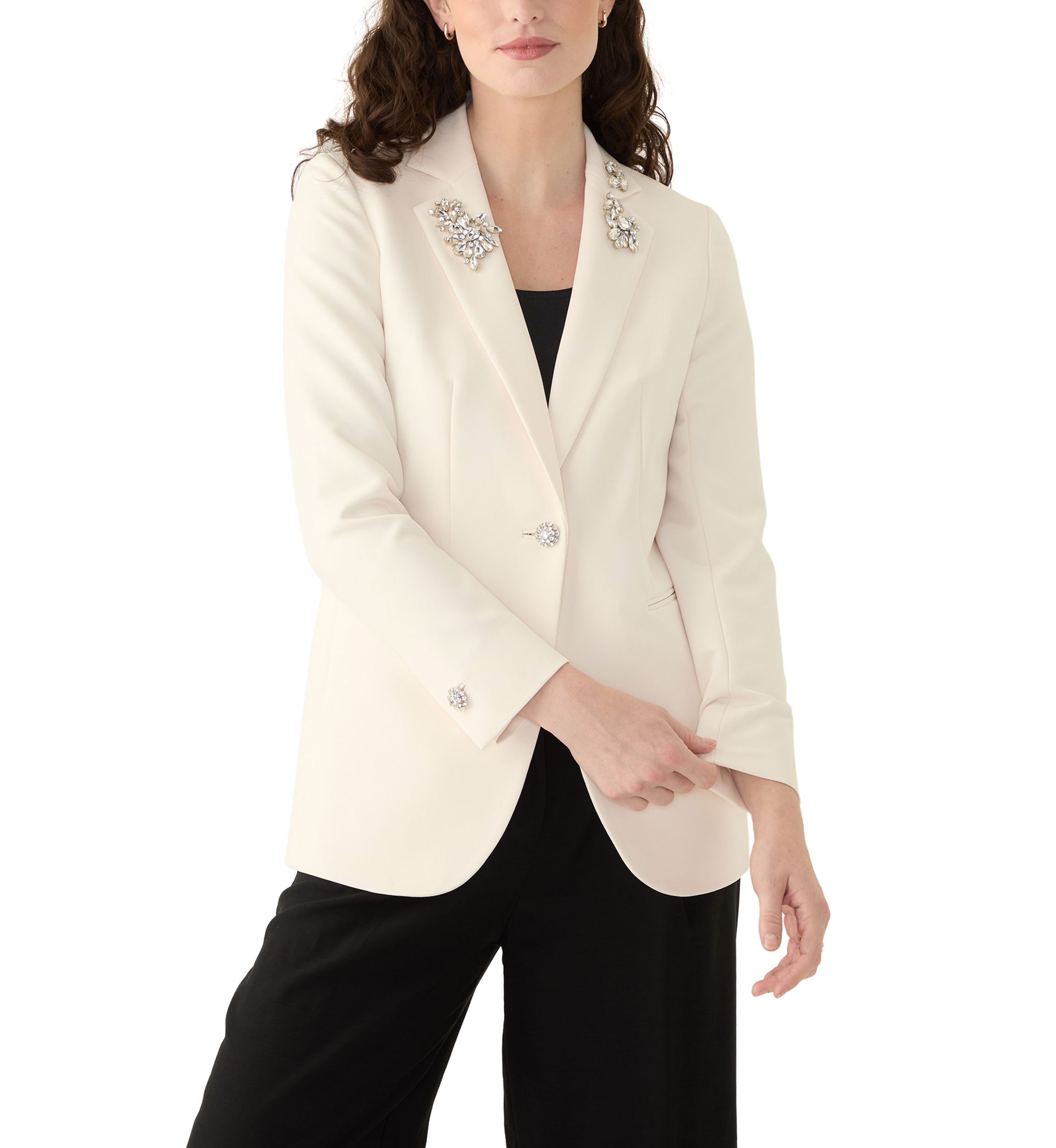 Womens Stretch One Button Notch Collar Jacket 