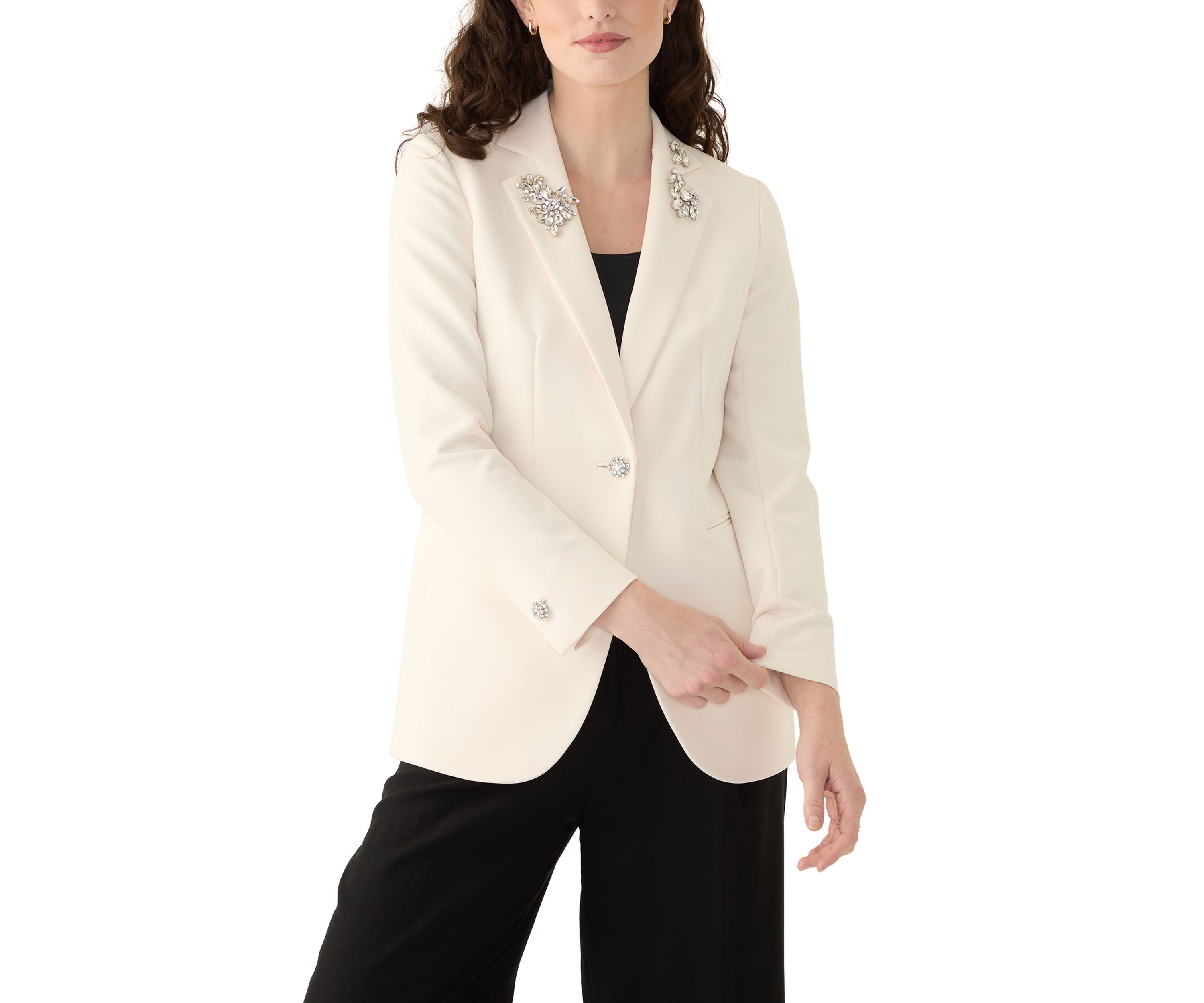 Womens Stretch One Button Notch Collar Jacket 