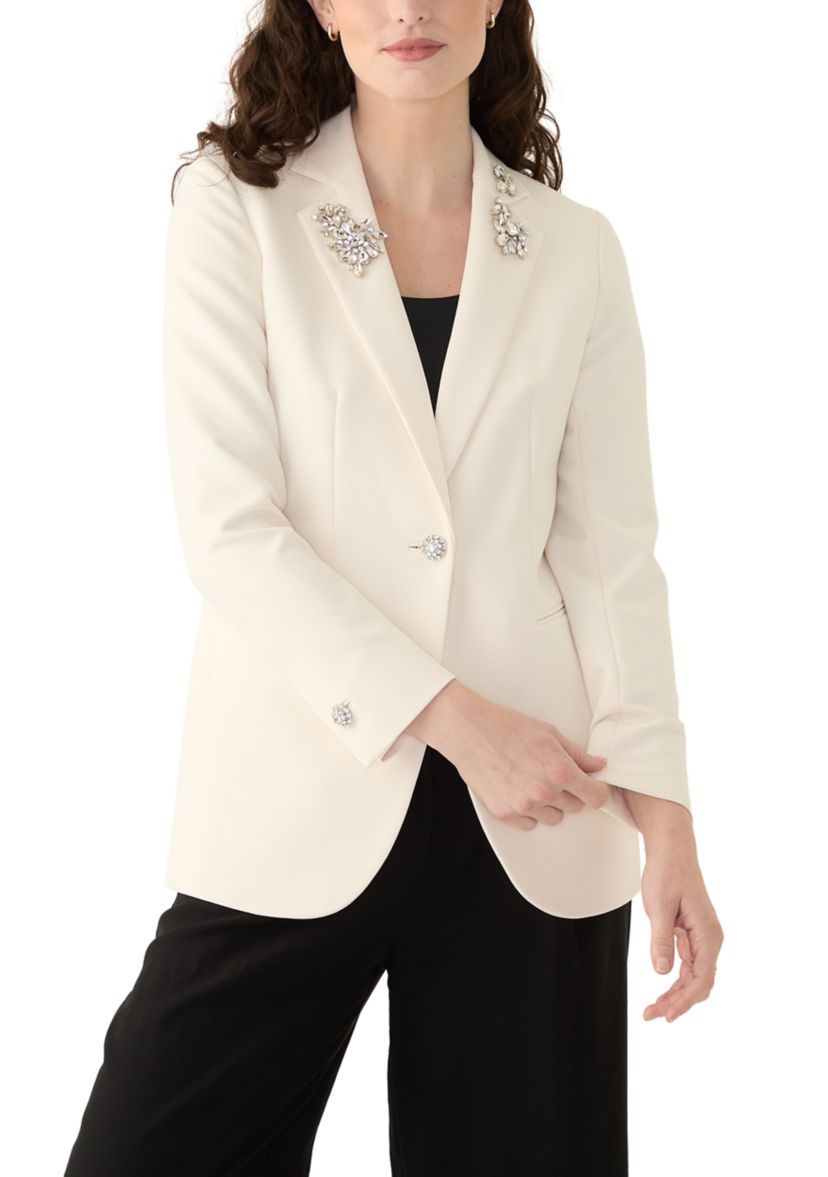 Womens Stretch One Button Notch Collar Jacket 