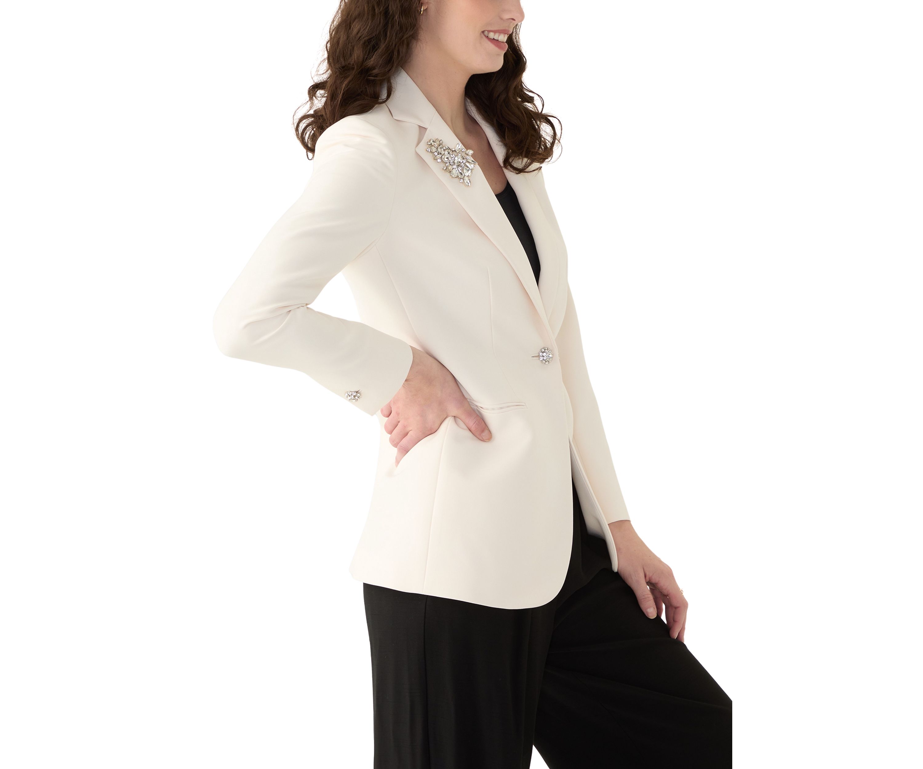 Womens Stretch One Button Notch Collar Jacket 