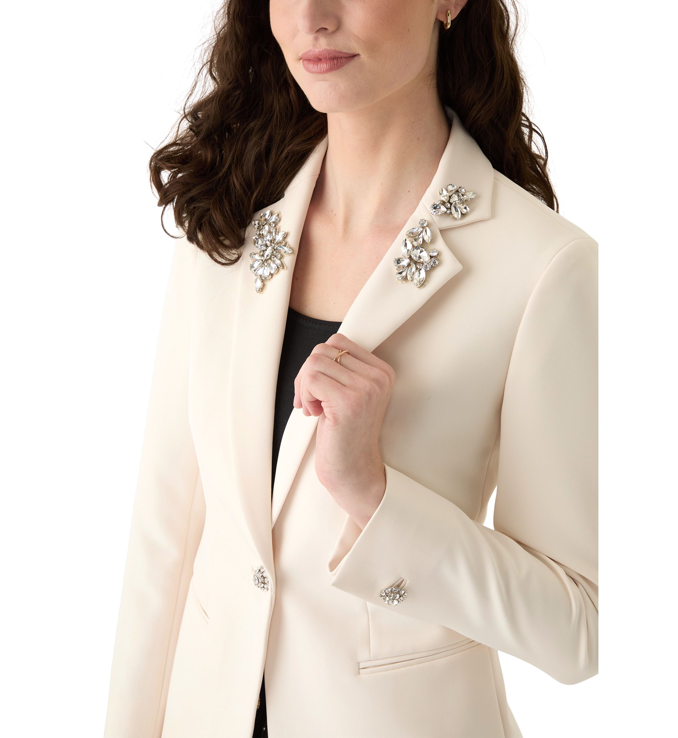Womens Stretch One Button Notch Collar Jacket 