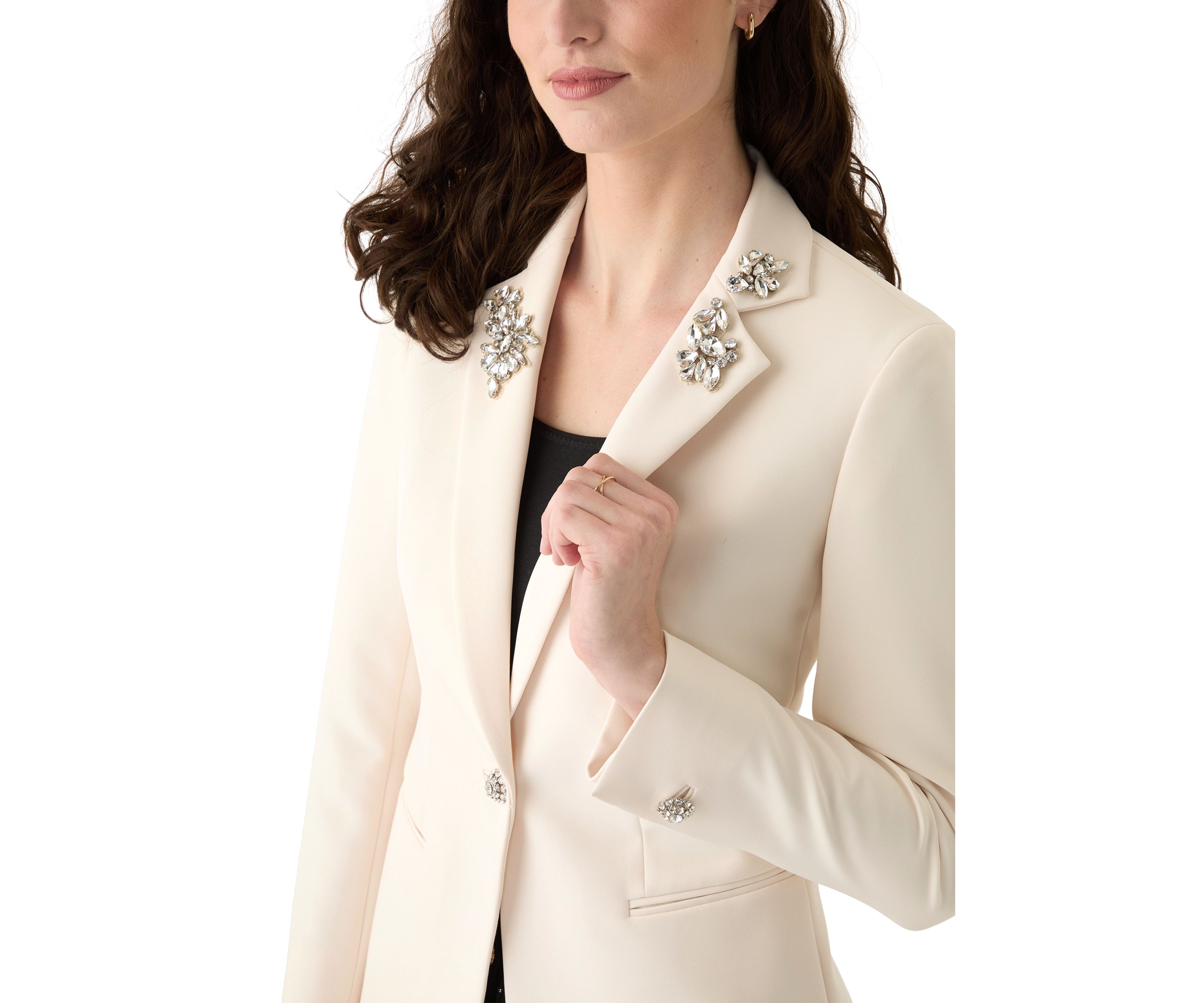 Womens Stretch One Button Notch Collar Jacket 