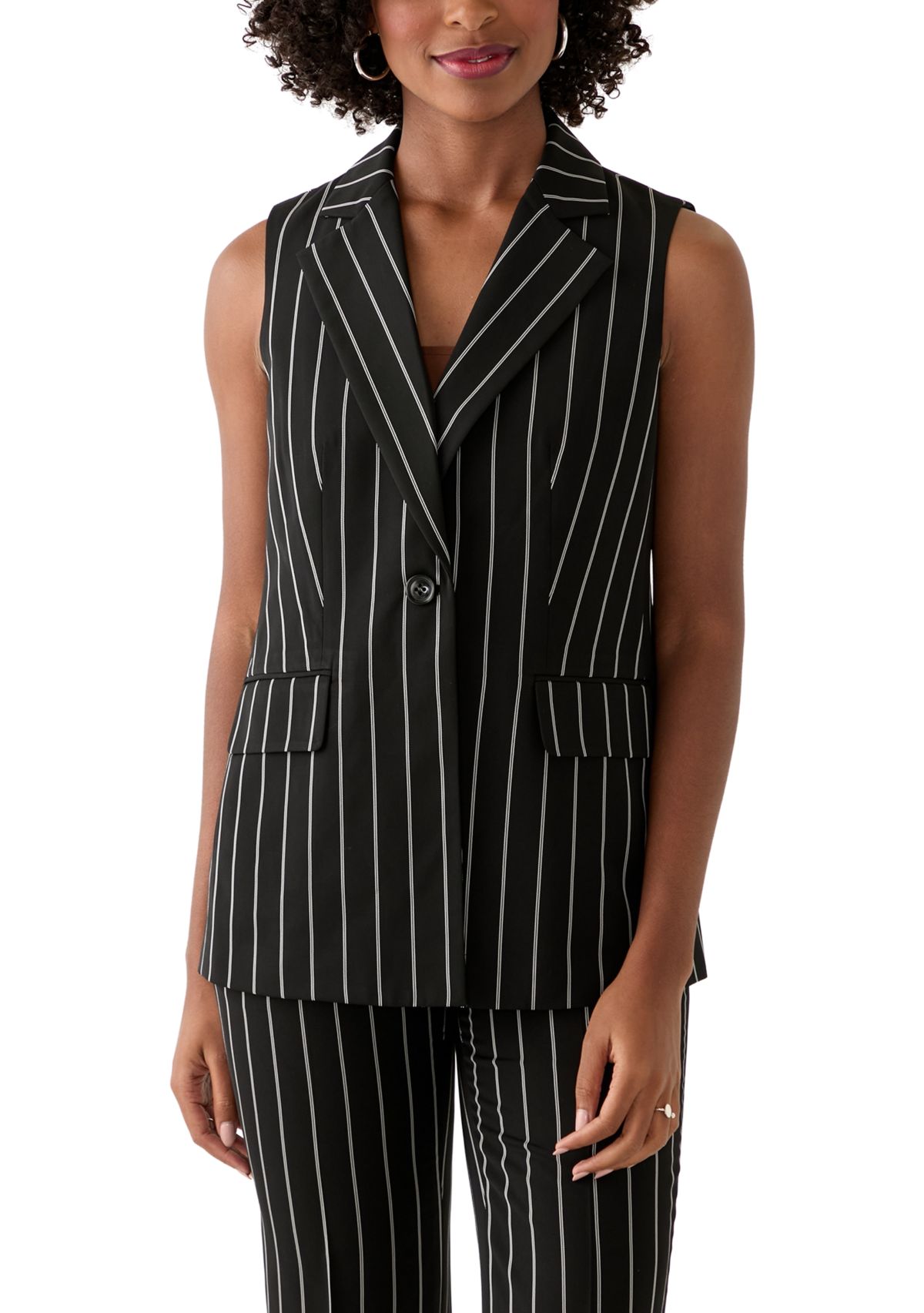 Womens Pinstripe One Button Notch Collar Vest