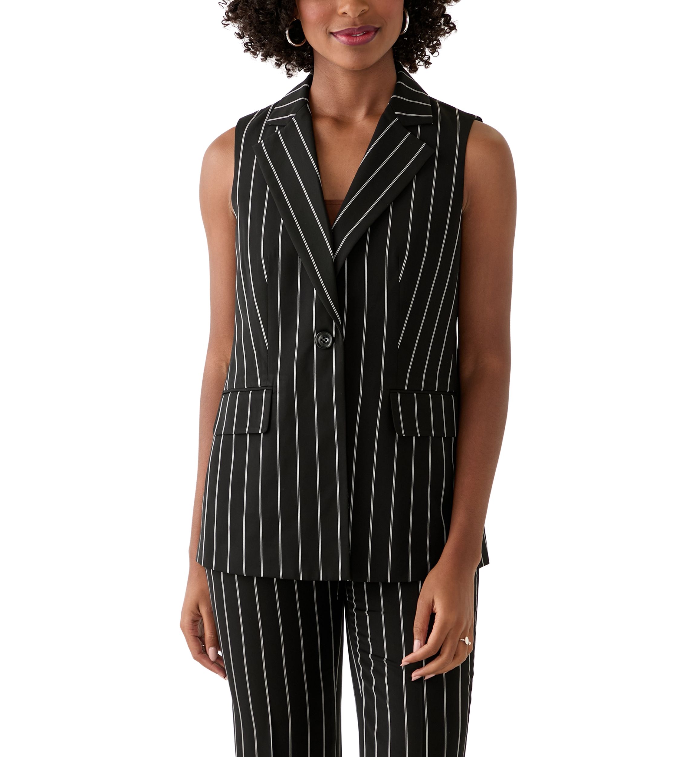 Womens Pinstripe One Button Notch Collar Vest