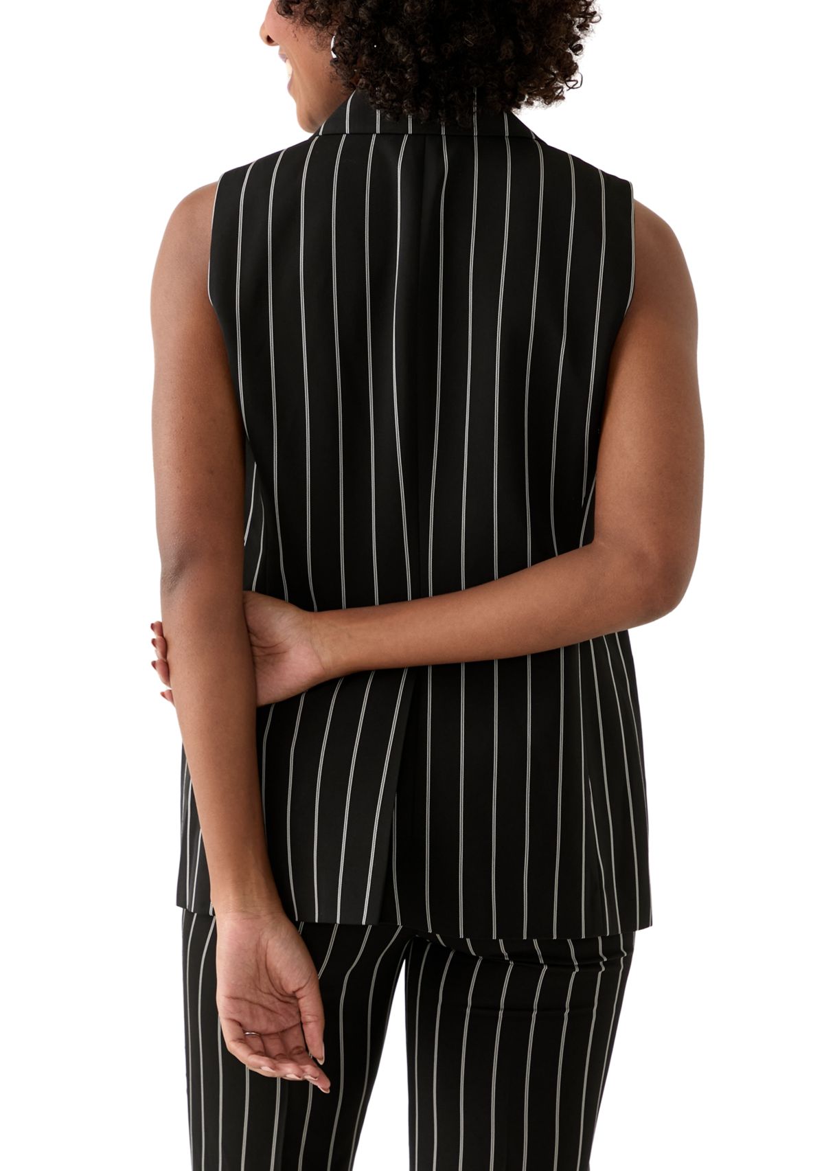 Womens Pinstripe One Button Notch Collar Vest