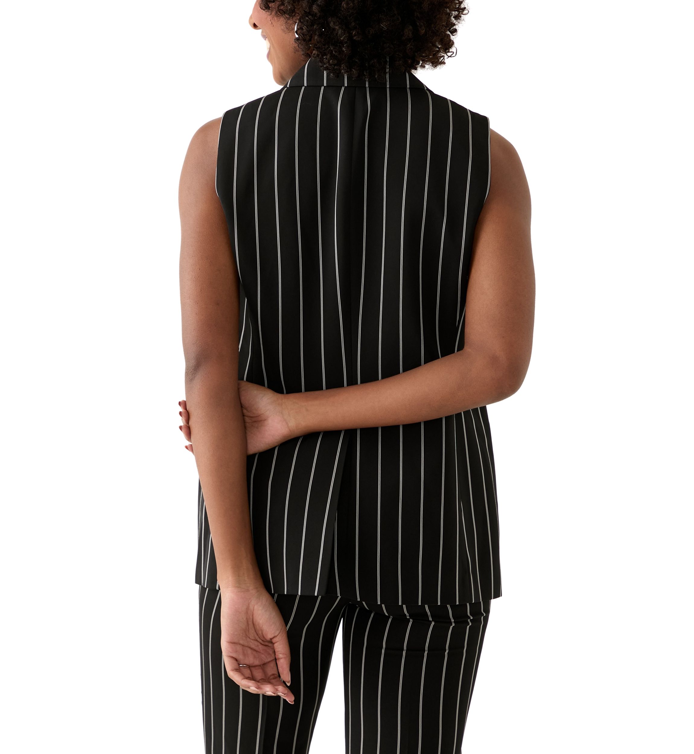 Womens Pinstripe One Button Notch Collar Vest