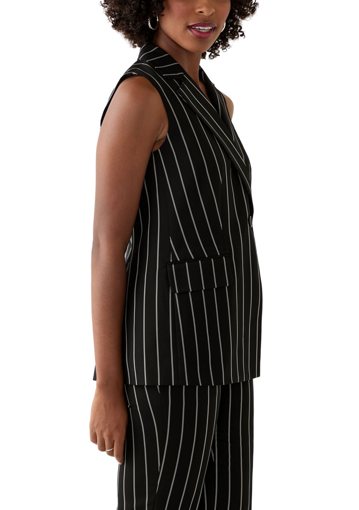 Womens Pinstripe One Button Notch Collar Vest