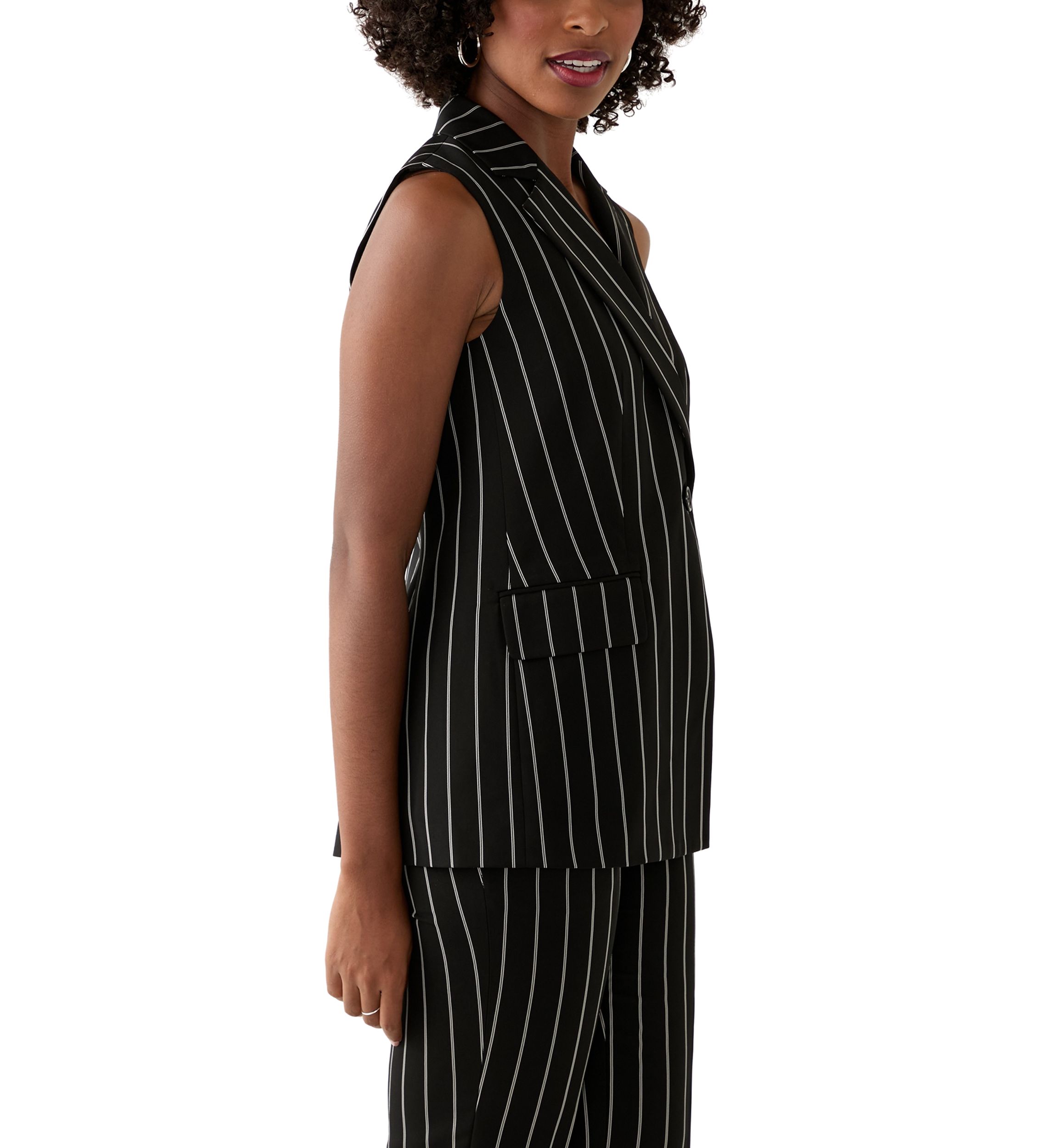 Womens Pinstripe One Button Notch Collar Vest