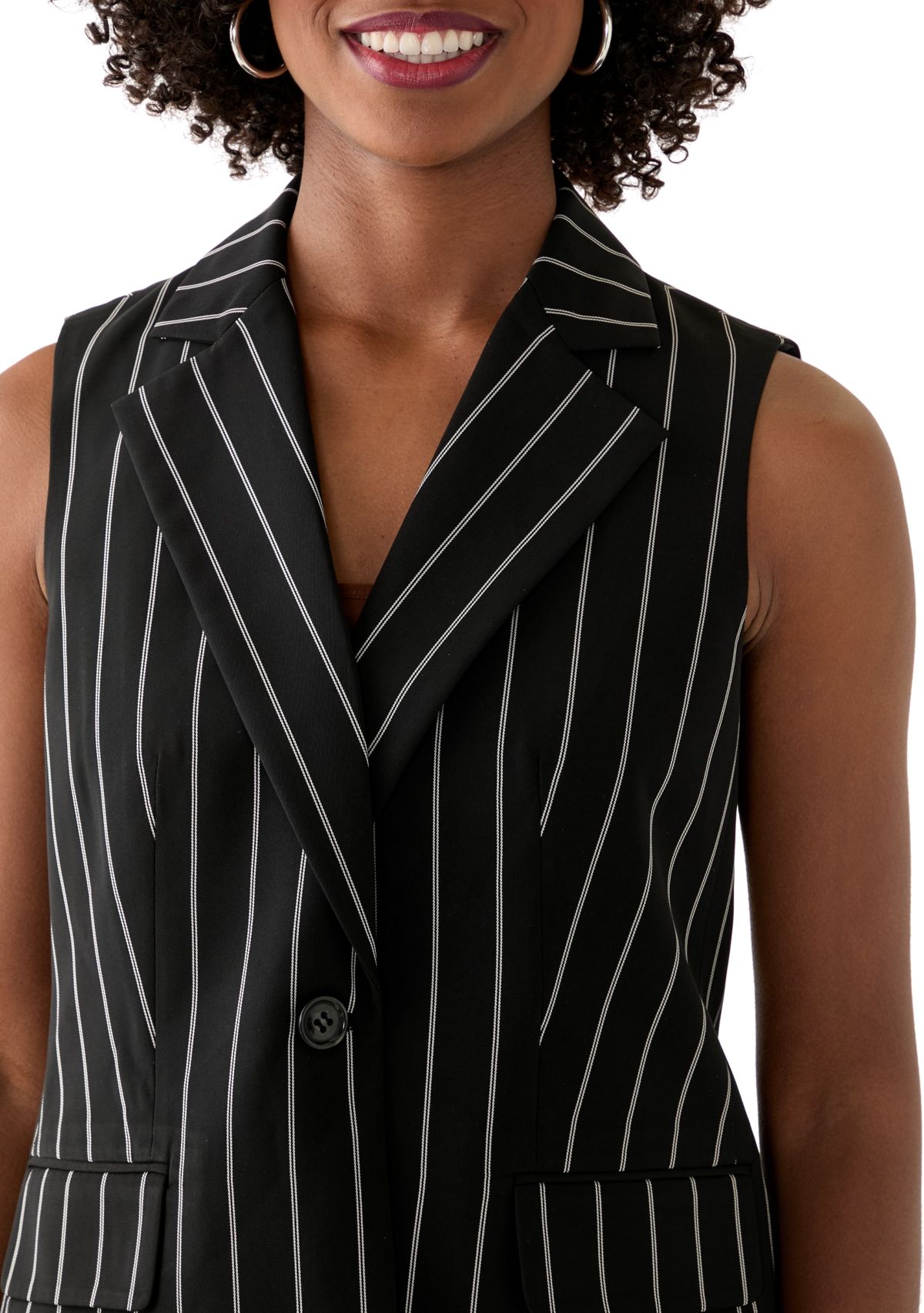 Womens Pinstripe One Button Notch Collar Vest