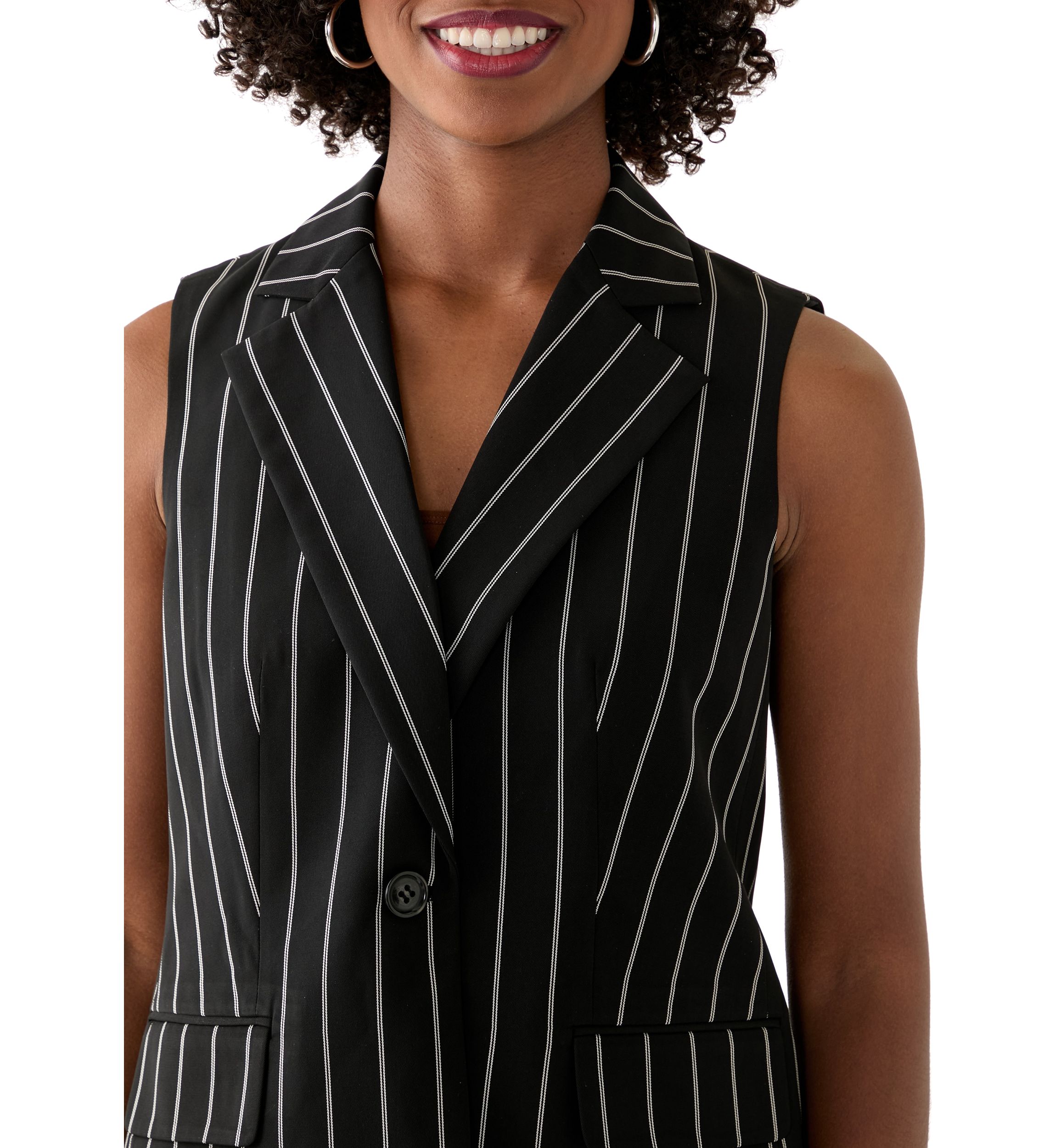 Womens Pinstripe One Button Notch Collar Vest