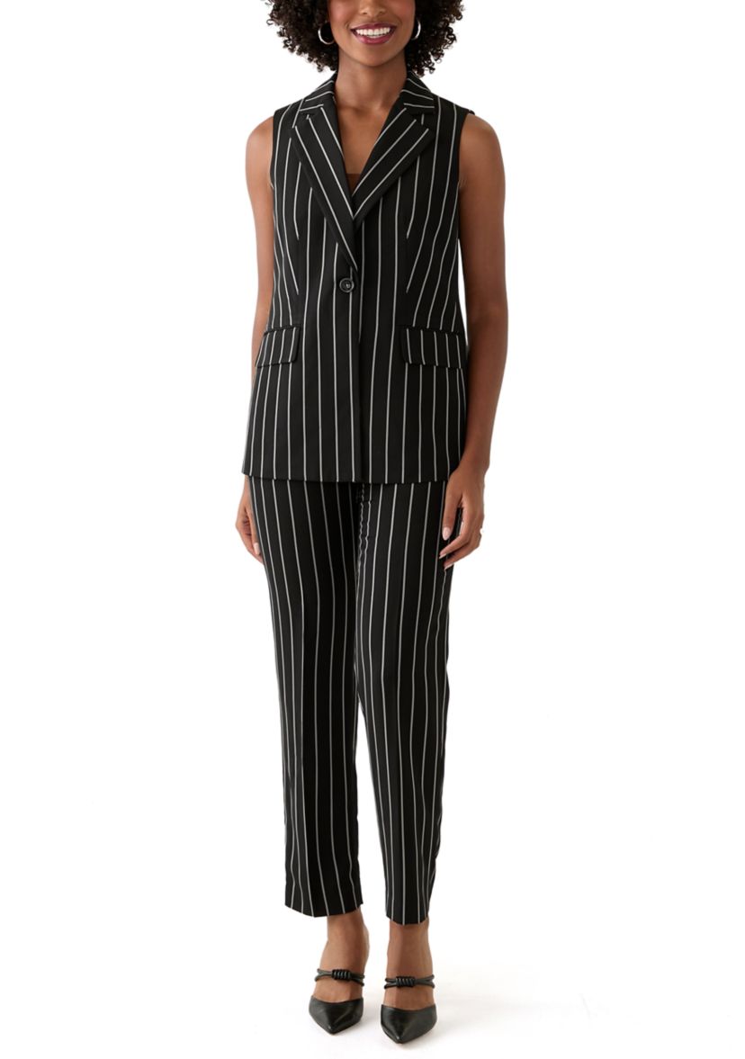 Womens Pinstripe One Button Notch Collar Vest