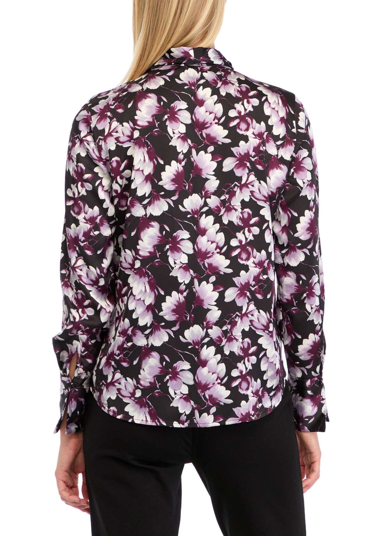 Womens Button Front Long Sleeve Blouse with Removable Tie