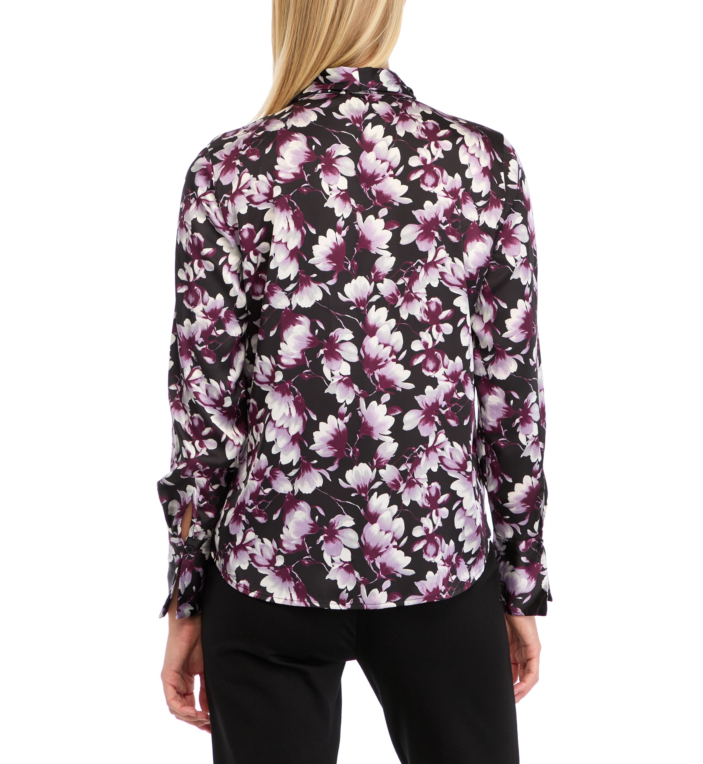 Womens Button Front Long Sleeve Blouse with Removable Tie