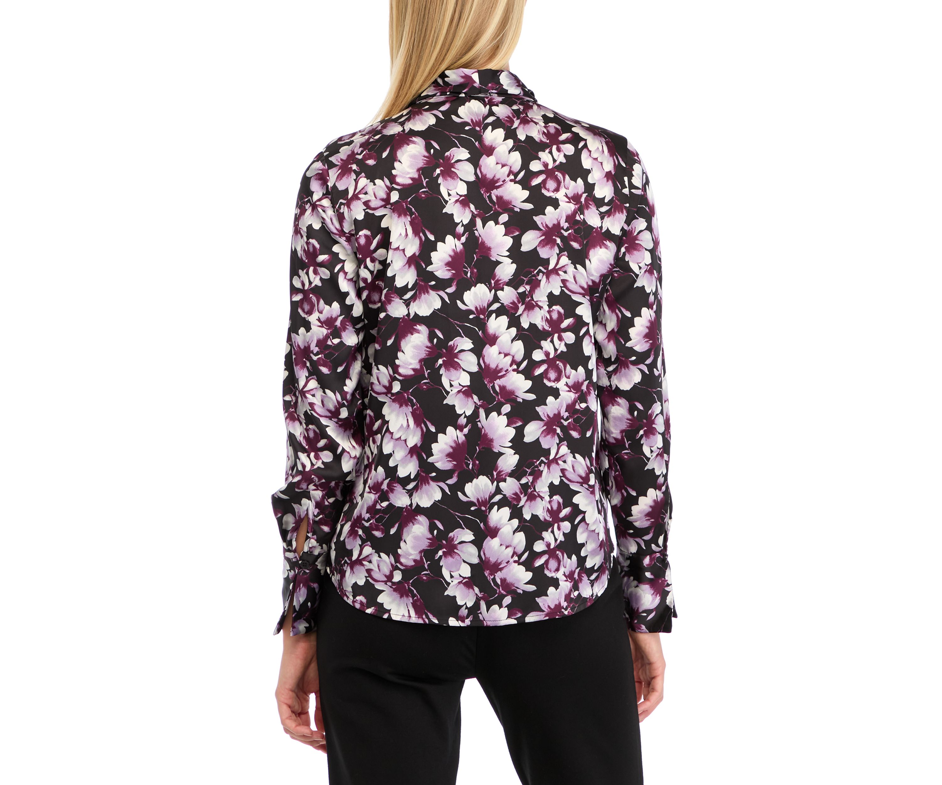 Womens Button Front Long Sleeve Blouse with Removable Tie