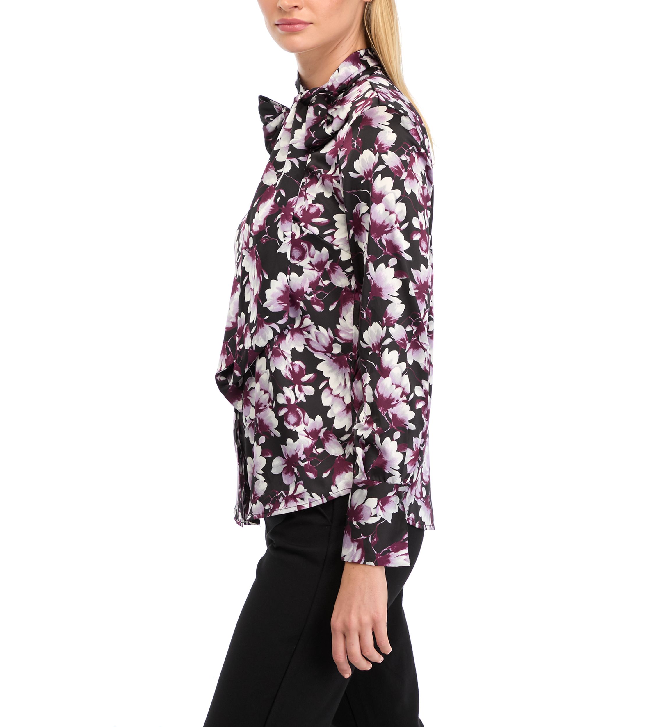 Womens Button Front Long Sleeve Blouse with Removable Tie