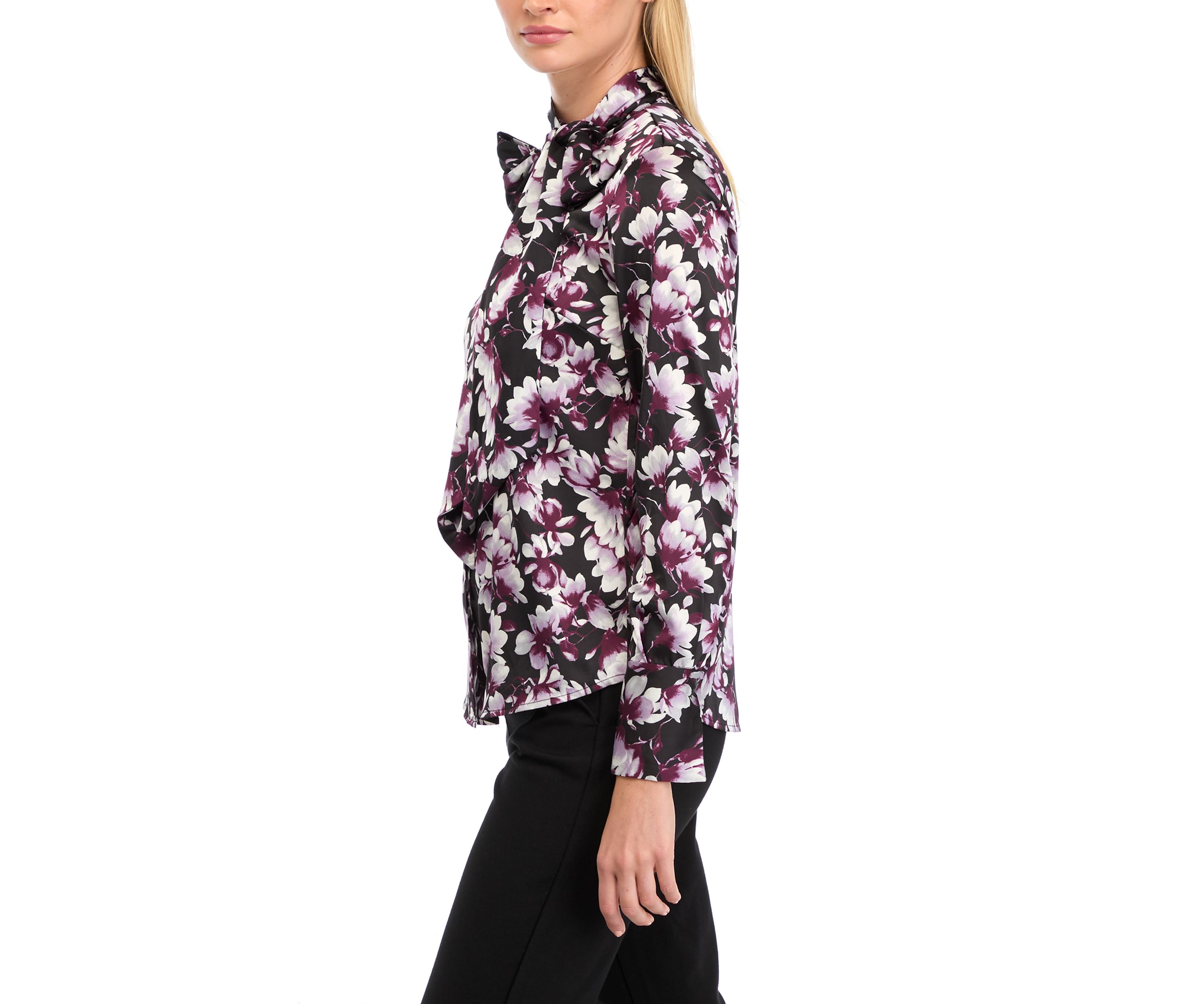 Womens Button Front Long Sleeve Blouse with Removable Tie