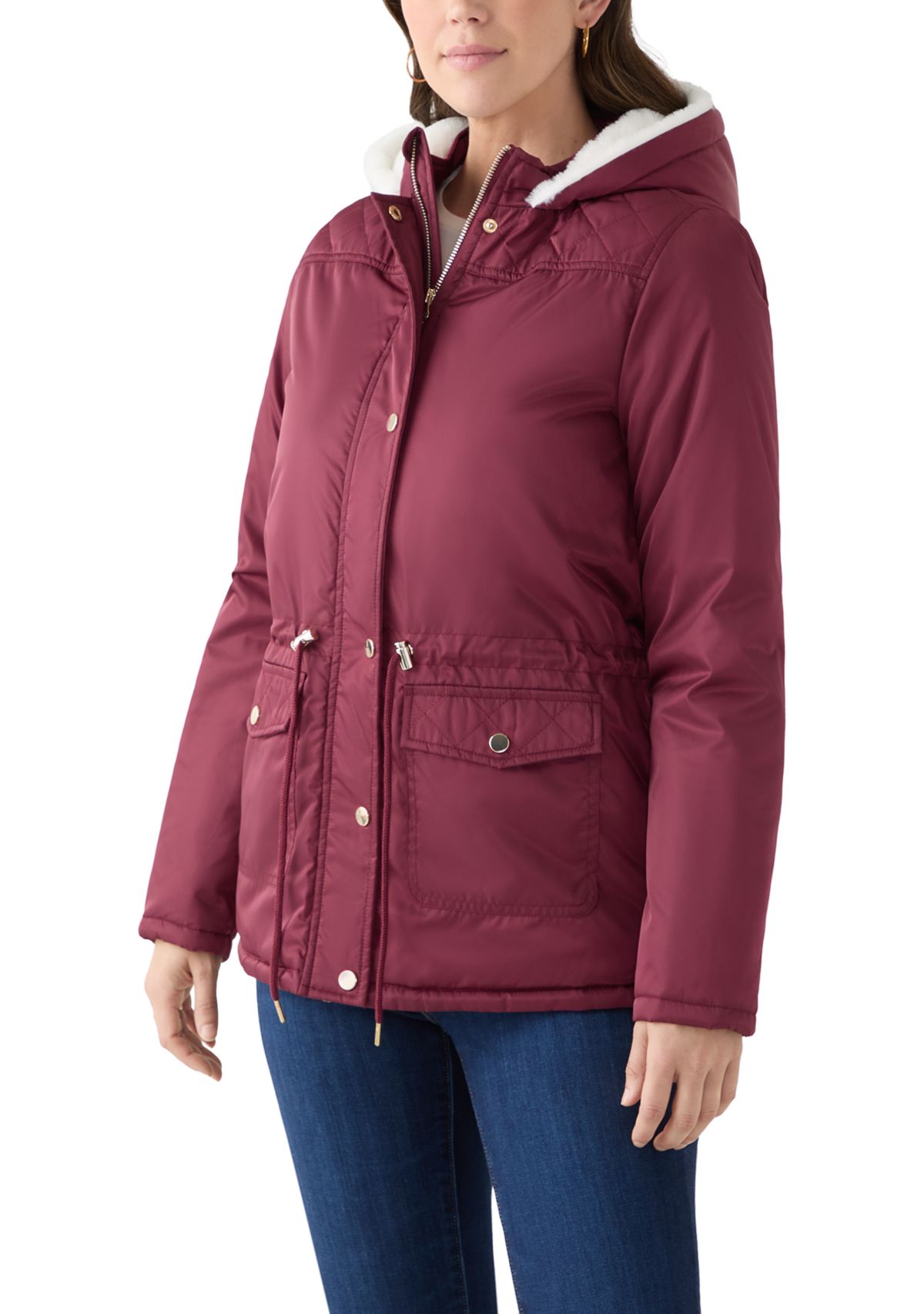 Womens Sheen Poly Twill Anorak Jacket with Hood
