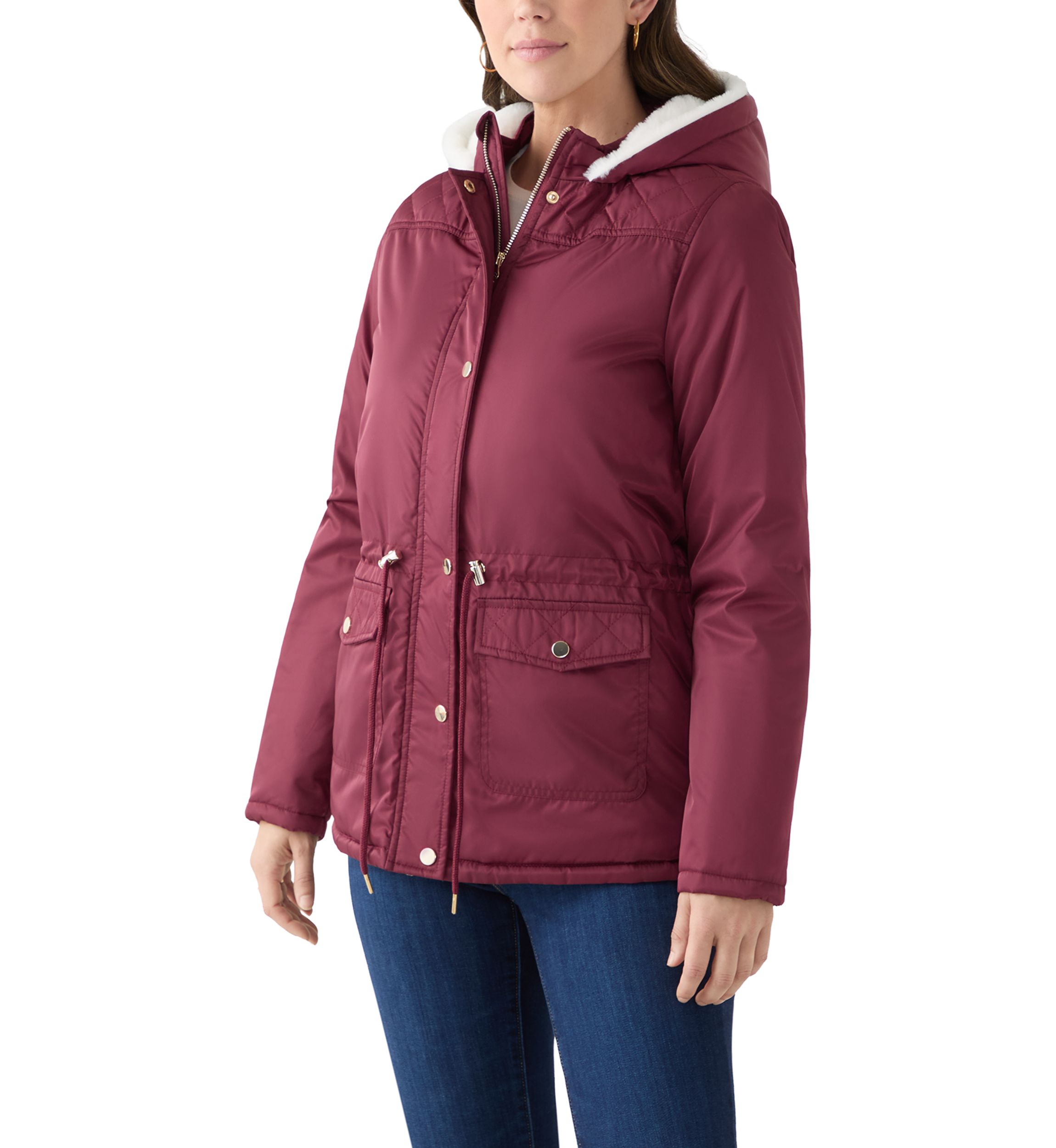 Womens Sheen Poly Twill Anorak Jacket with Hood