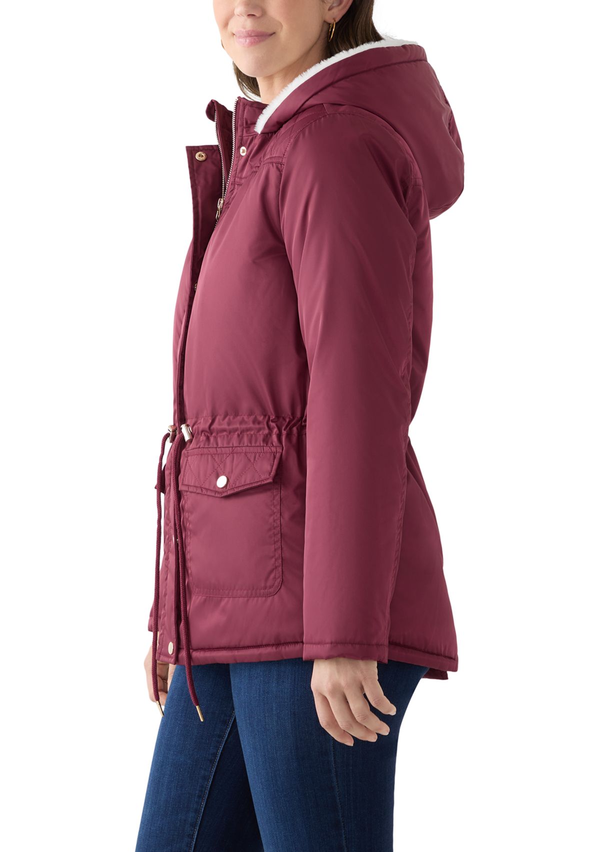 Womens Sheen Poly Twill Anorak Jacket with Hood
