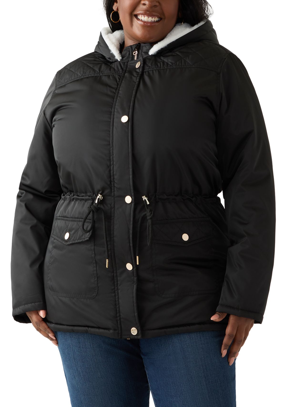 Plus Size Sheen Twill Anorak Jacket with Hood