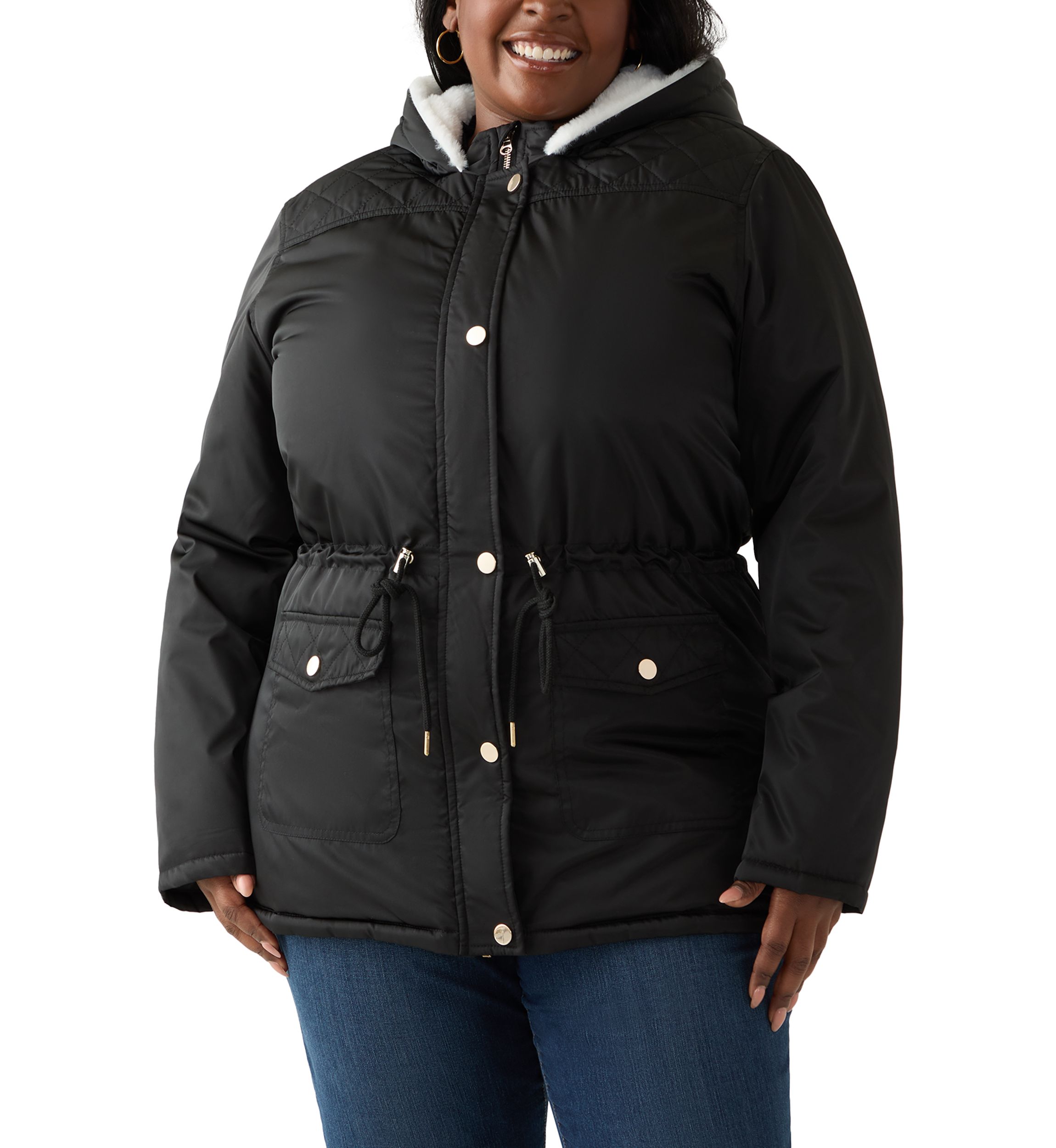 Plus Size Sheen Twill Anorak Jacket with Hood