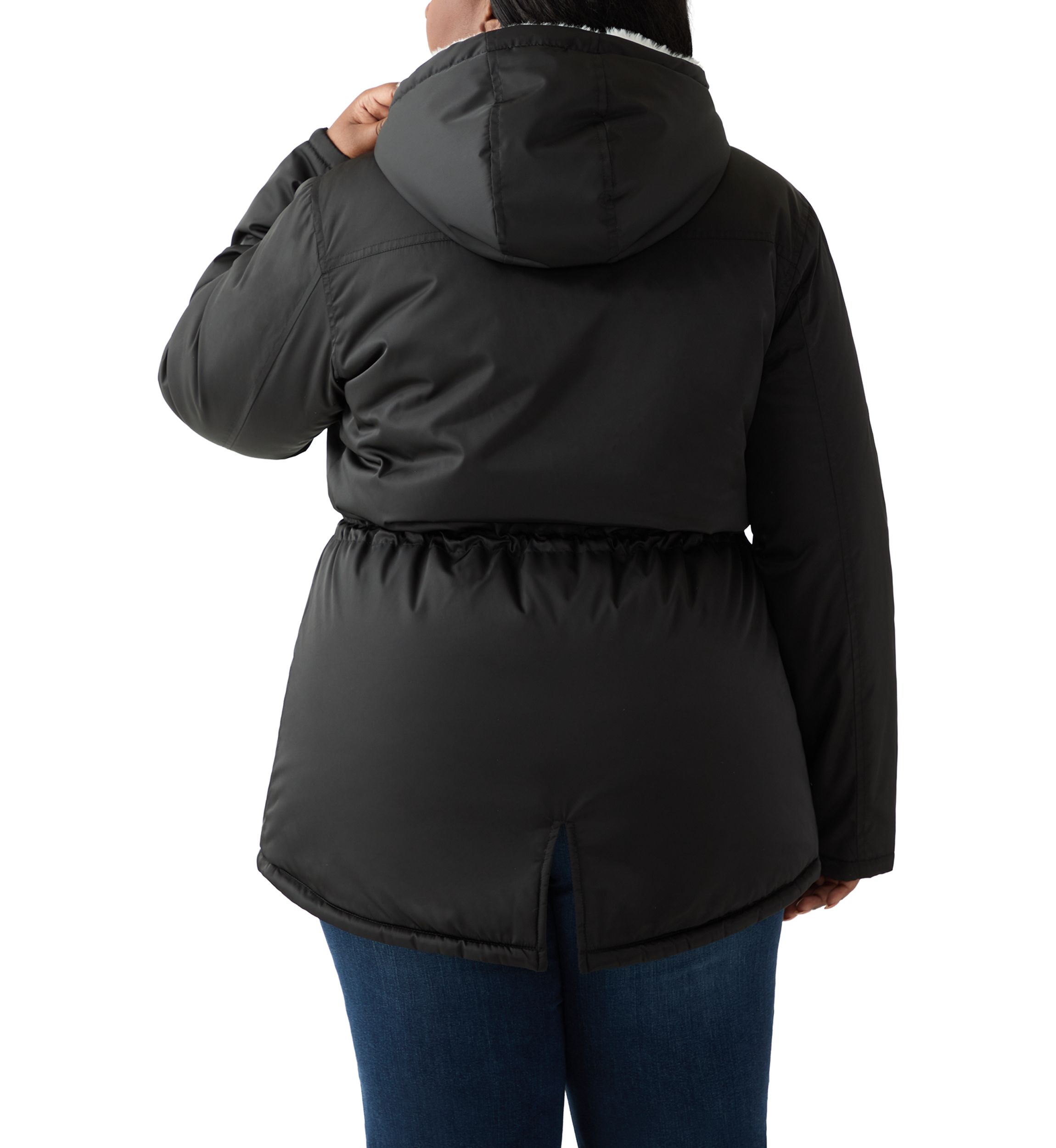Plus Size Sheen Twill Anorak Jacket with Hood