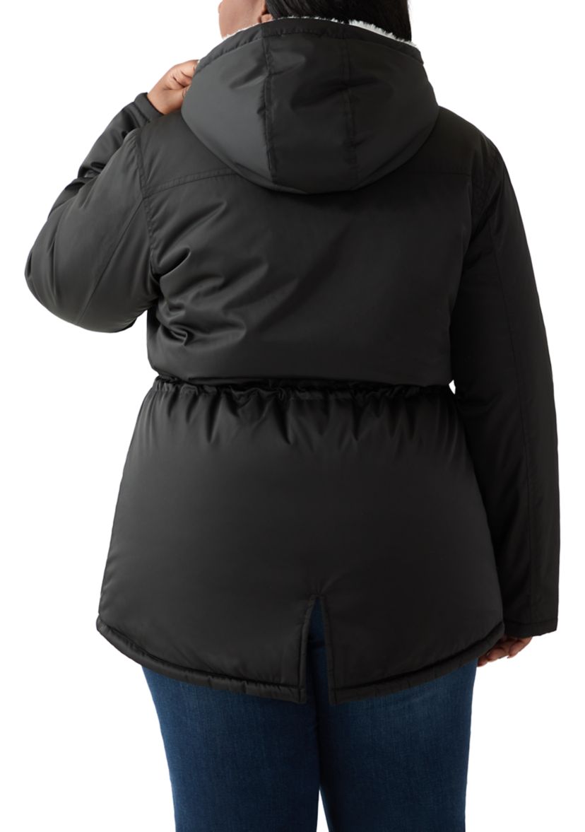 Plus Size Sheen Twill Anorak Jacket with Hood