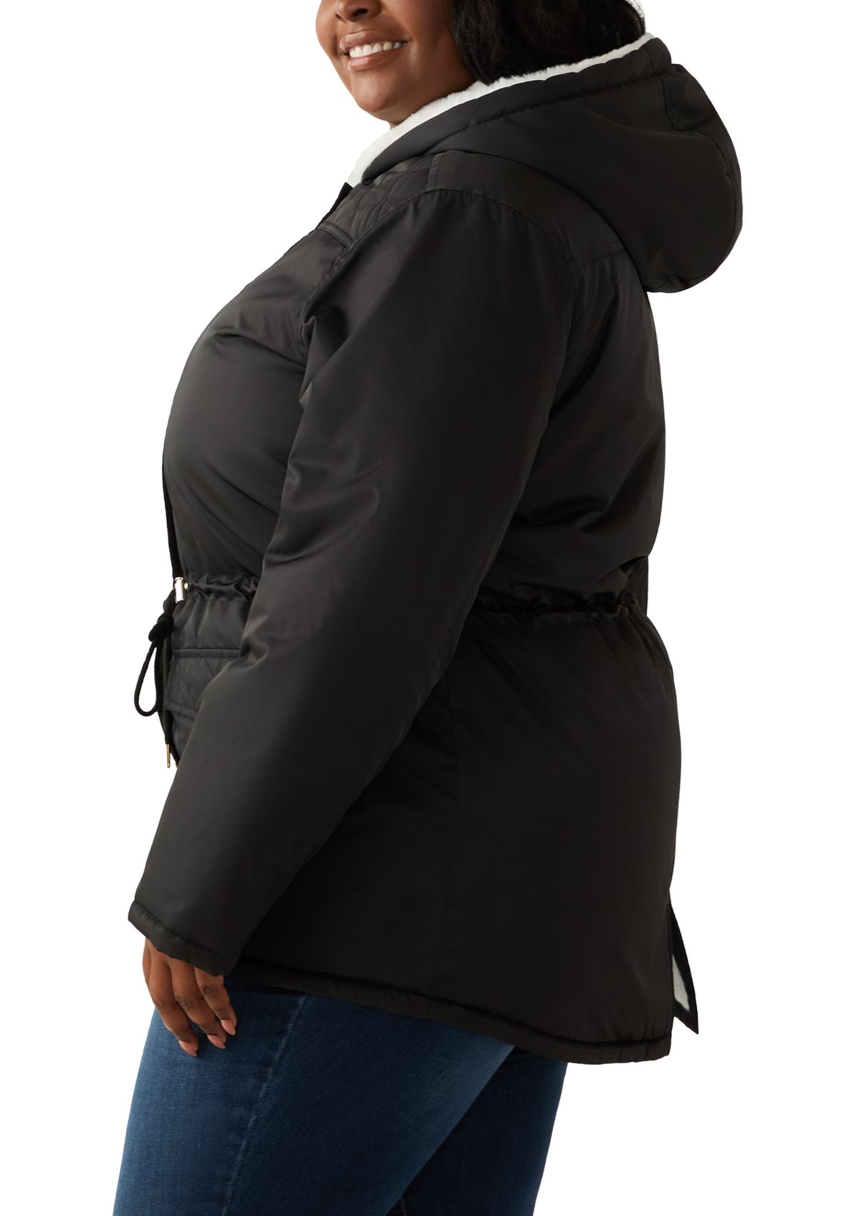 Plus Size Sheen Twill Anorak Jacket with Hood