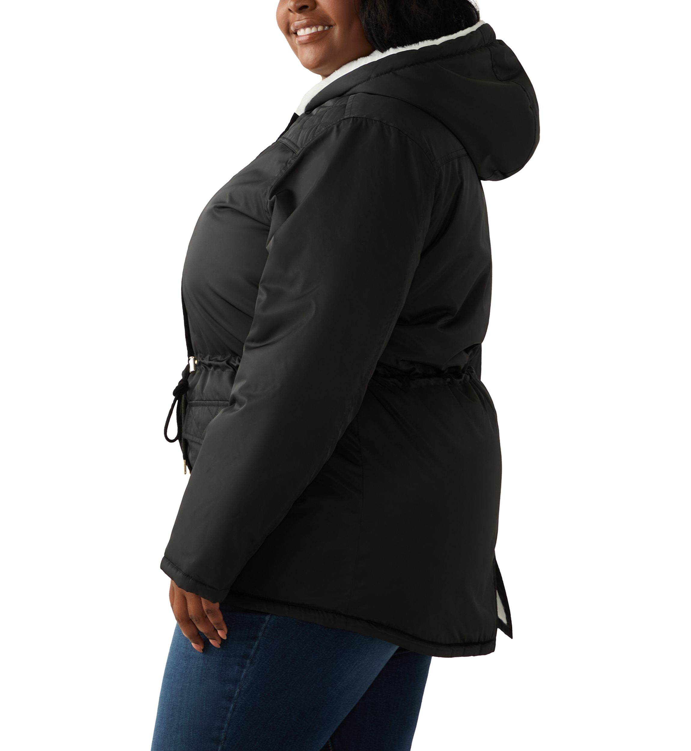Plus Size Sheen Twill Anorak Jacket with Hood