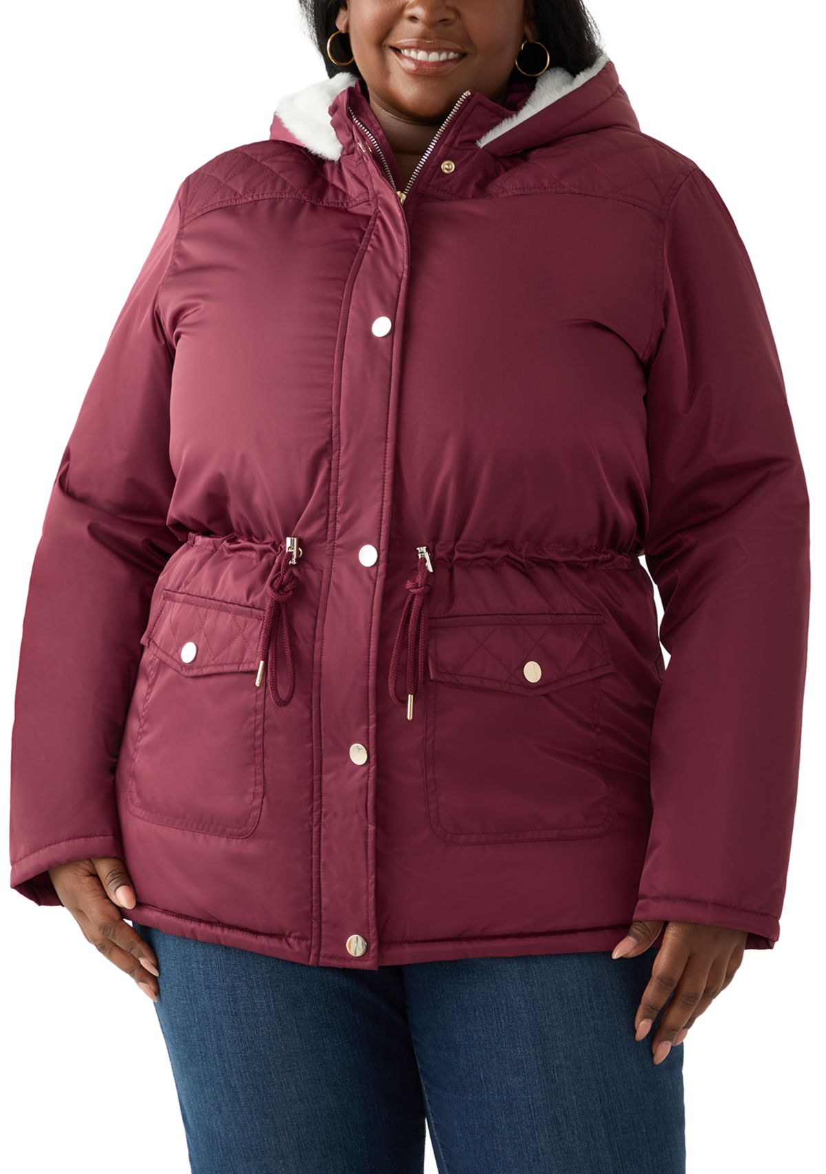 Plus Size Sheen Twill Anorak Jacket with Hood