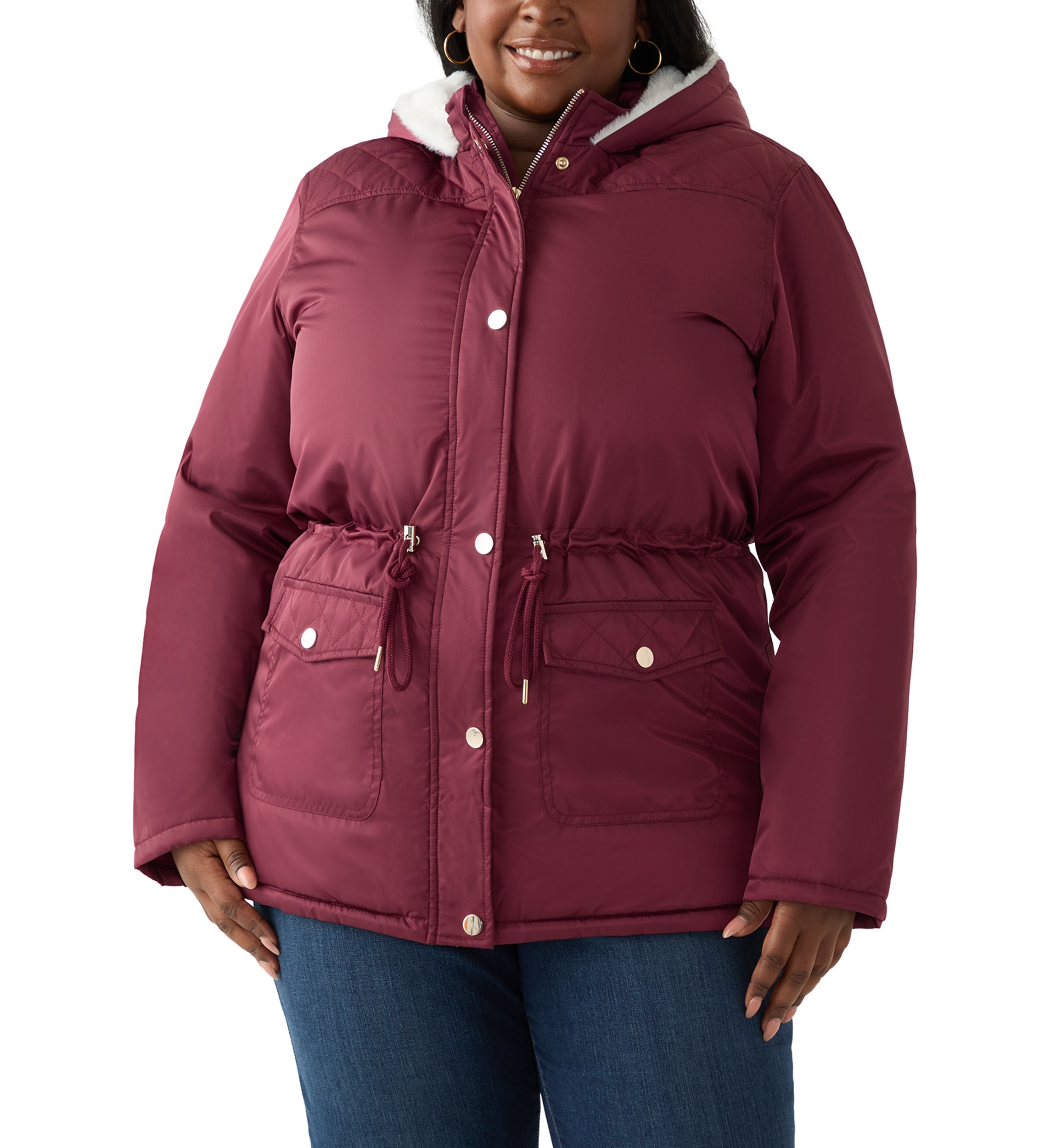 Plus Size Sheen Twill Anorak Jacket with Hood