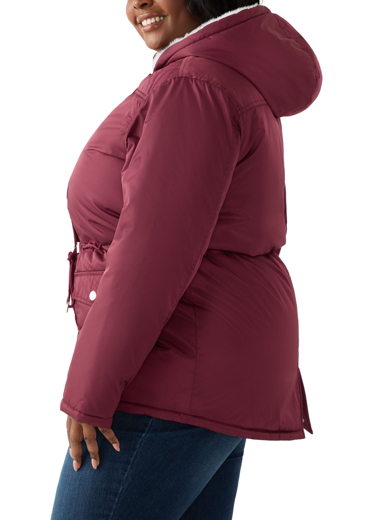 Plus Size Sheen Twill Anorak Jacket with Hood