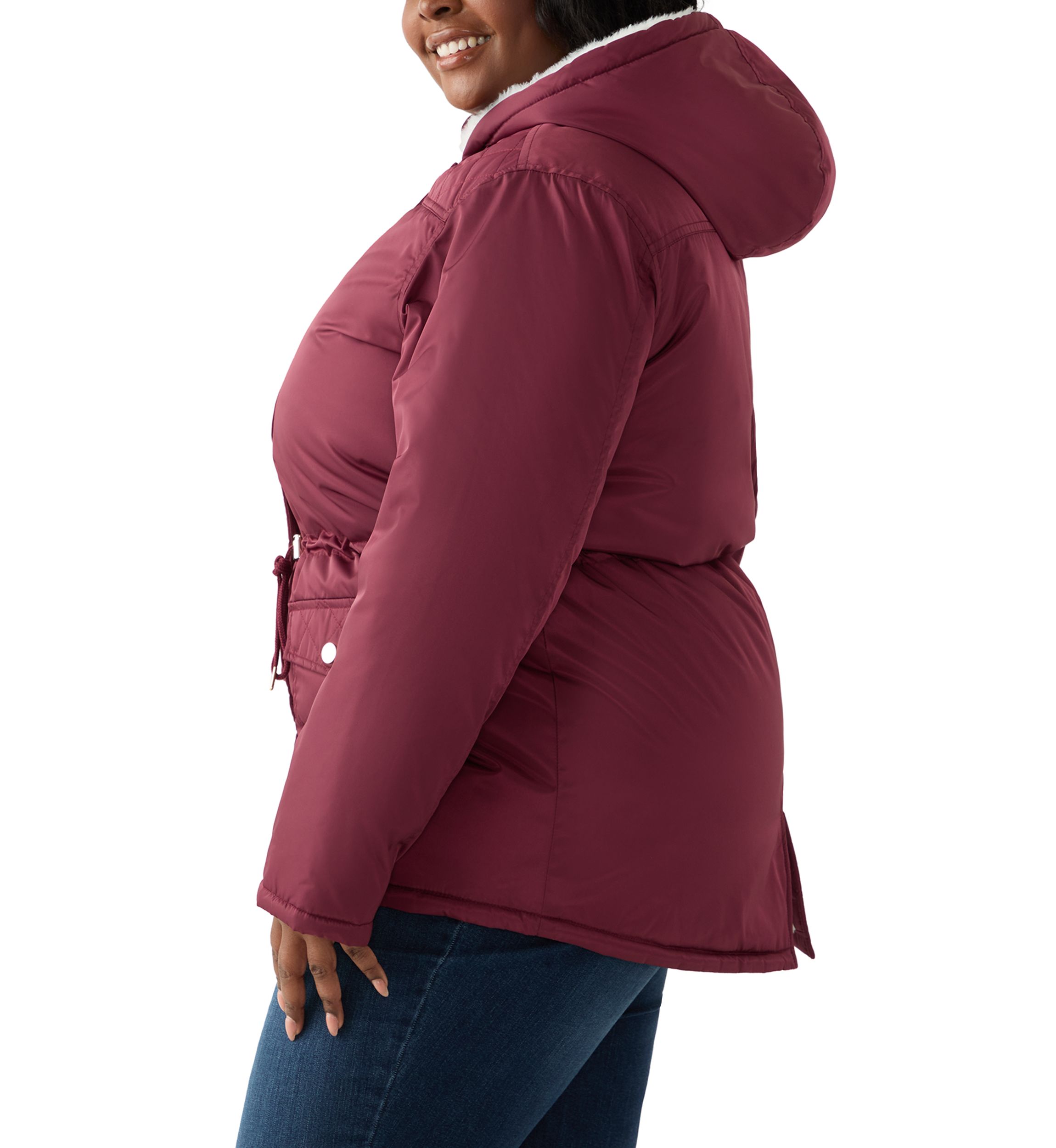 Plus Size Sheen Twill Anorak Jacket with Hood
