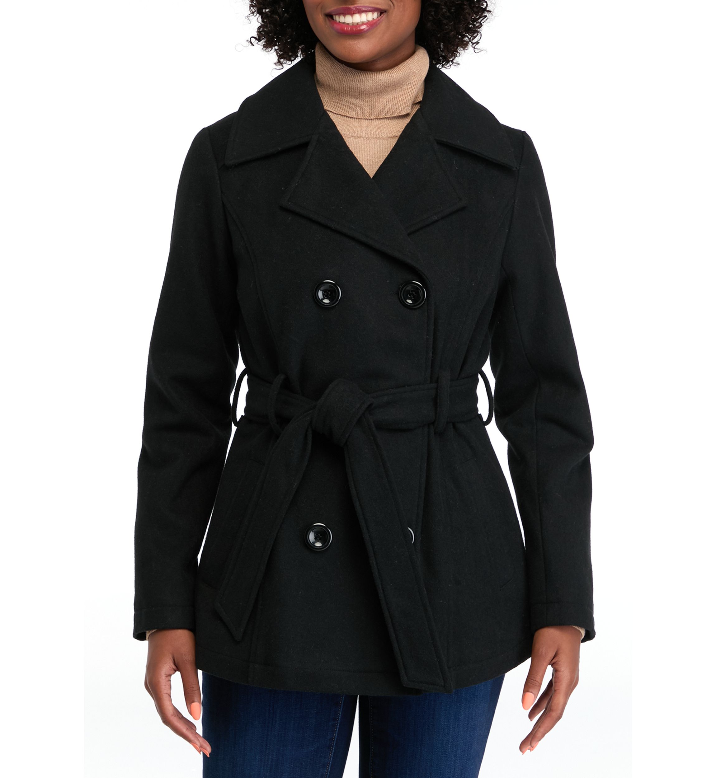 Womens Faux Wool Peacoat with Belt