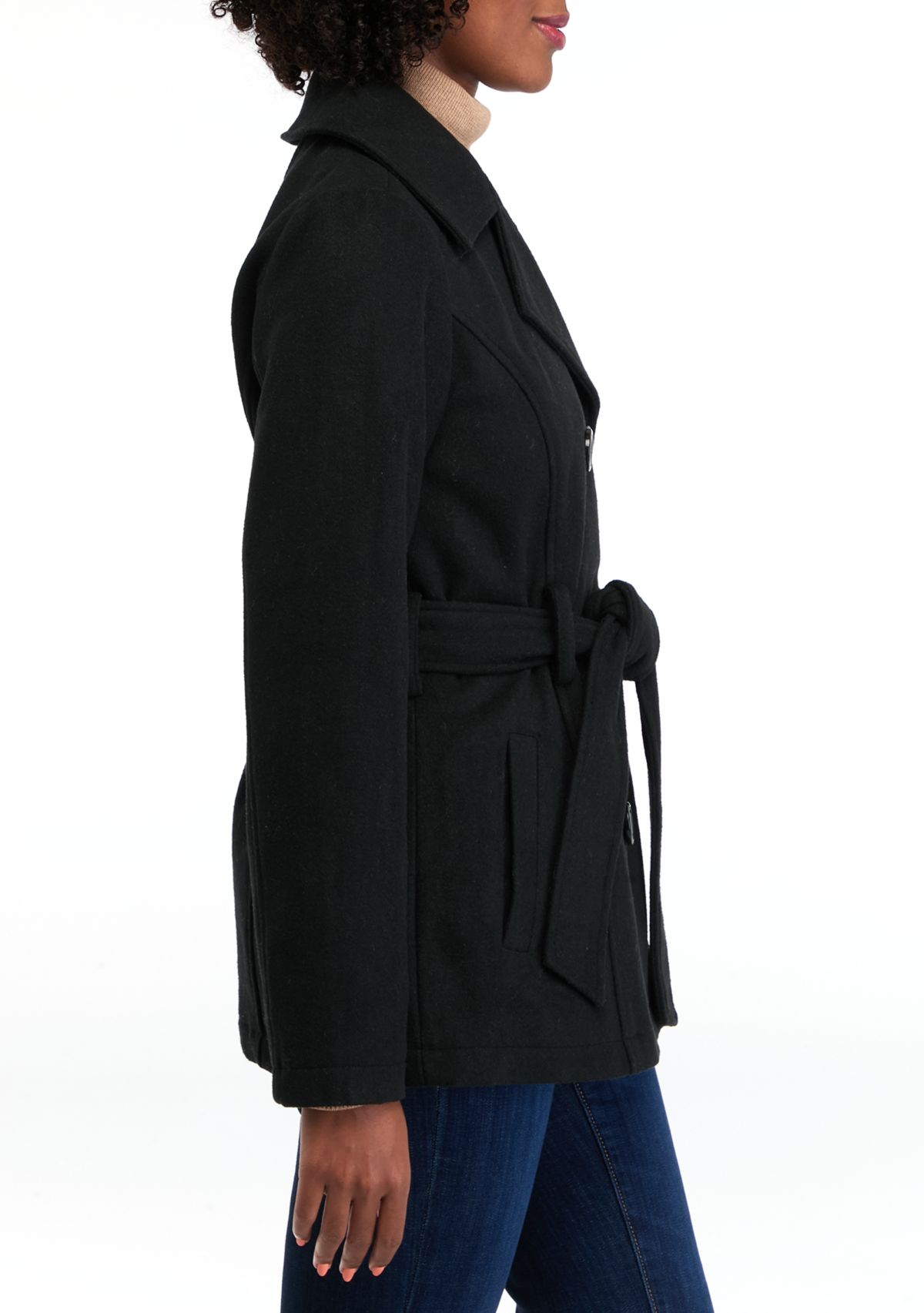 Womens Faux Wool Peacoat with Belt