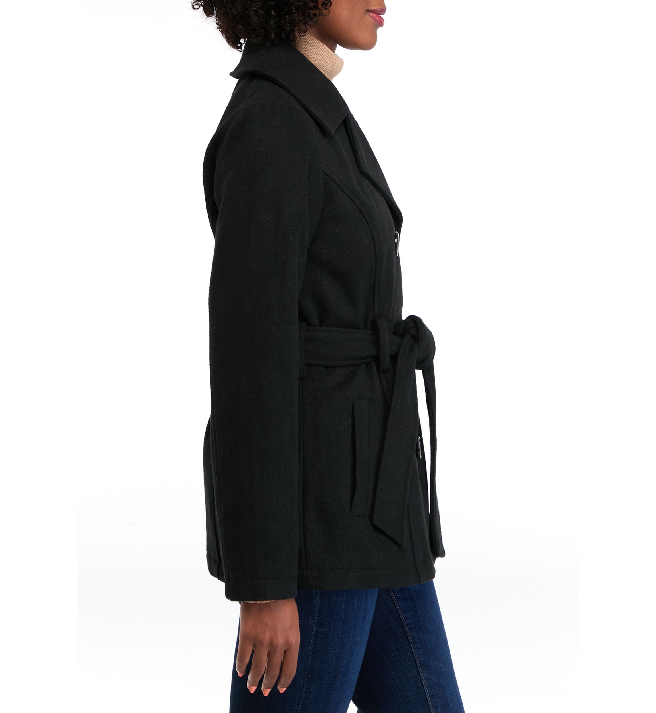 Womens Faux Wool Peacoat with Belt