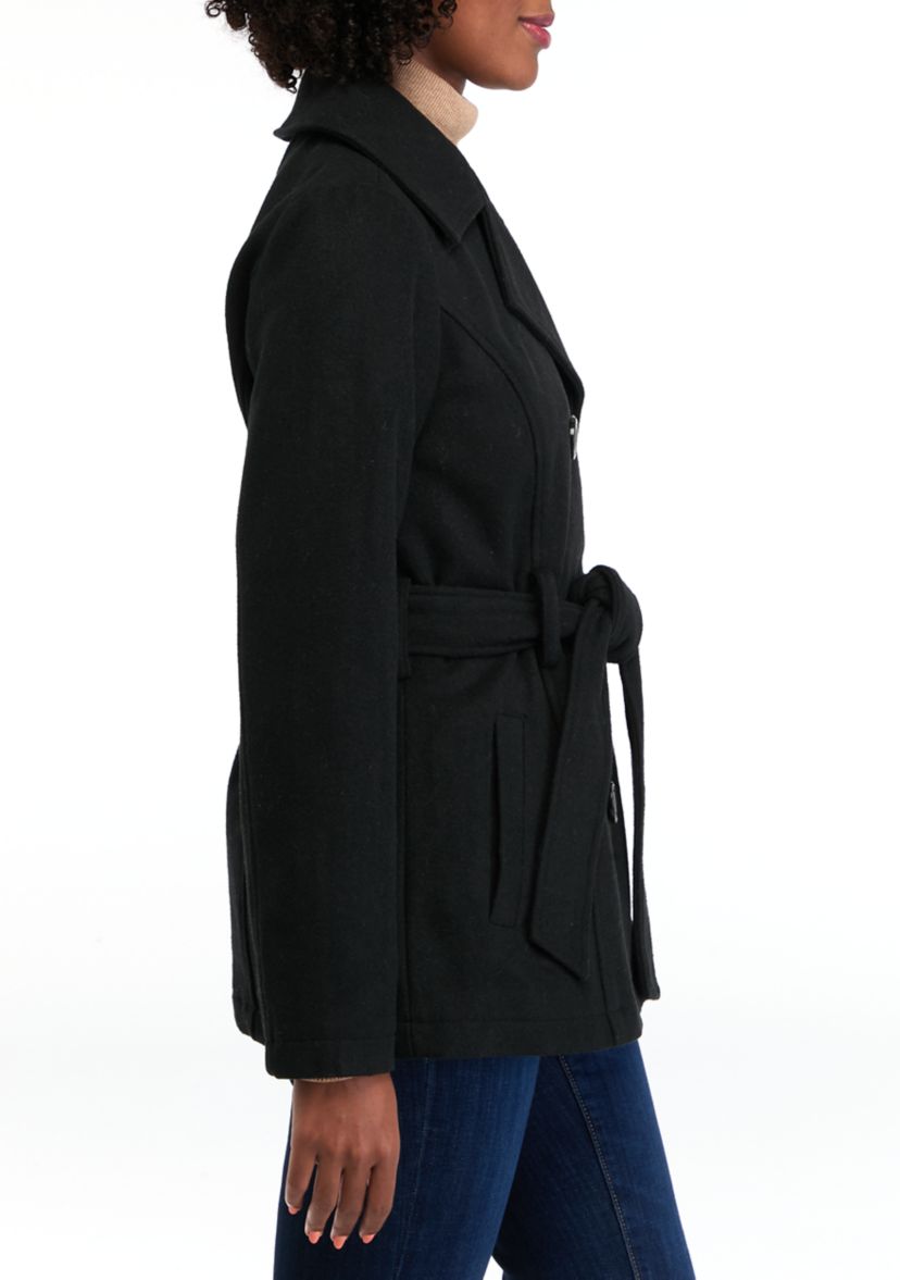 Womens Faux Wool Peacoat with Belt