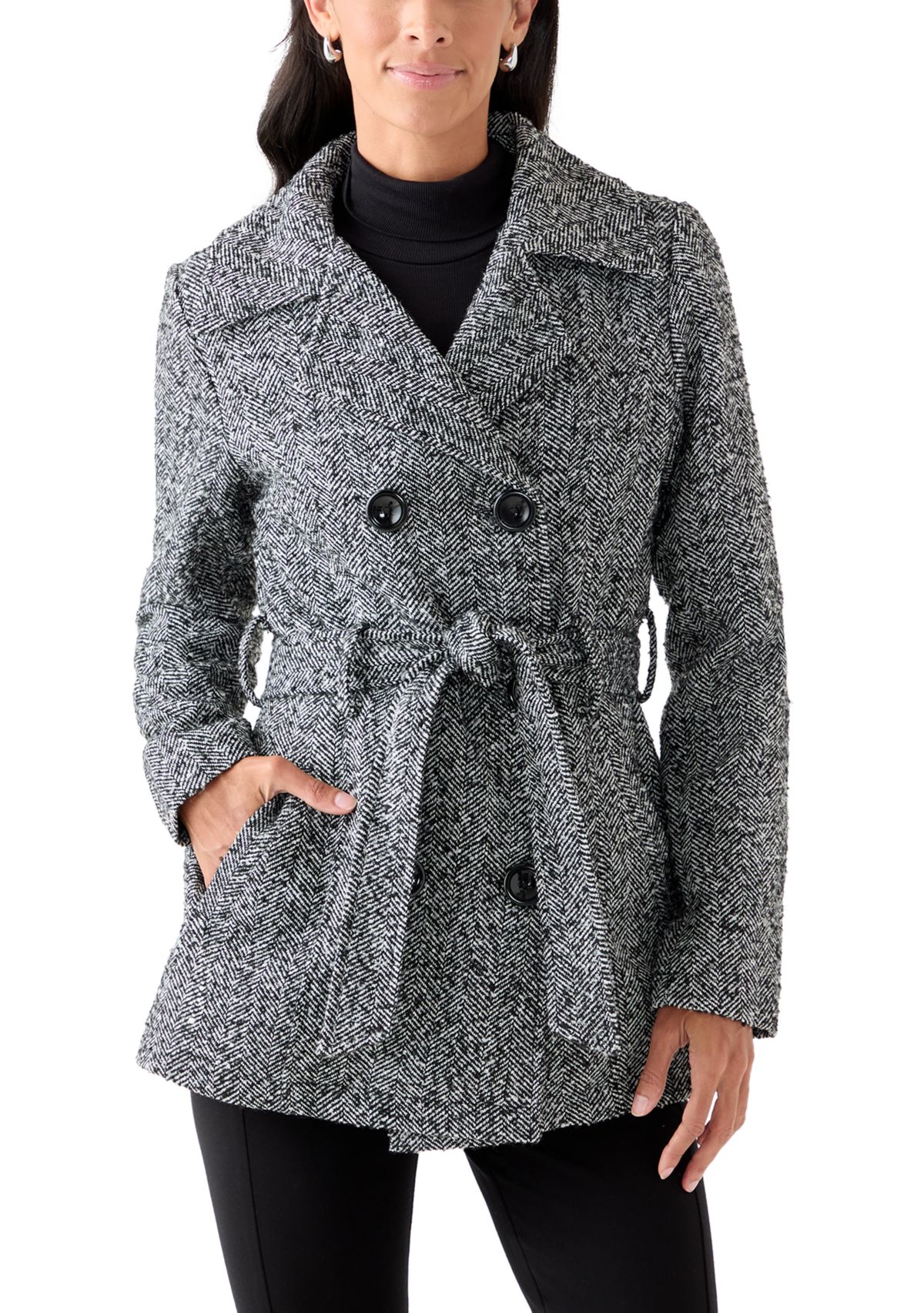 Womens Faux Wool Peacoat with Belt 