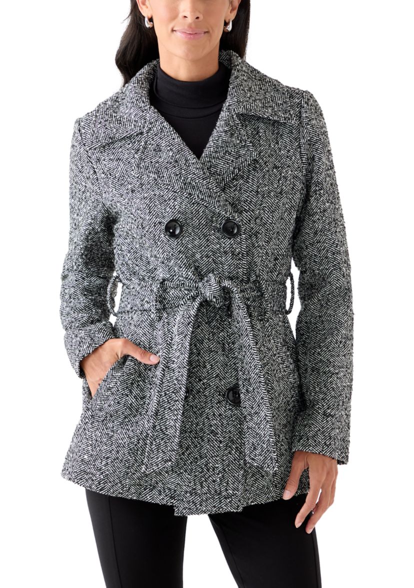 Womens Faux Wool Peacoat with Belt 