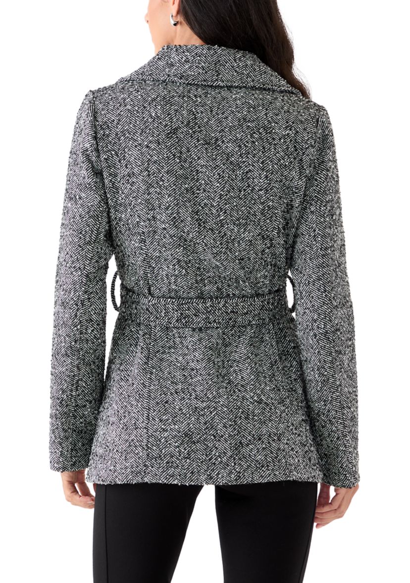 Womens Faux Wool Peacoat with Belt 