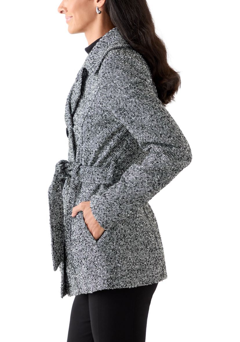 Womens Faux Wool Peacoat with Belt 