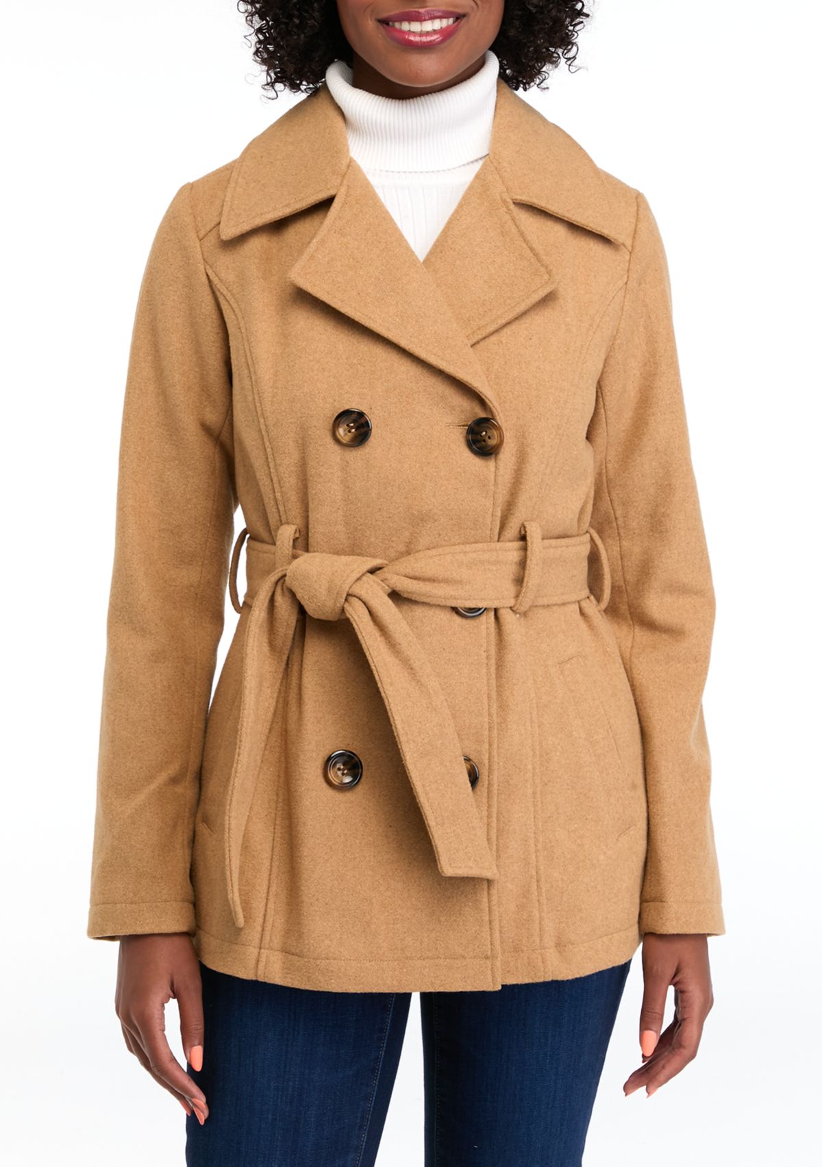 Womens Faux Wool Peacoat with Belt 