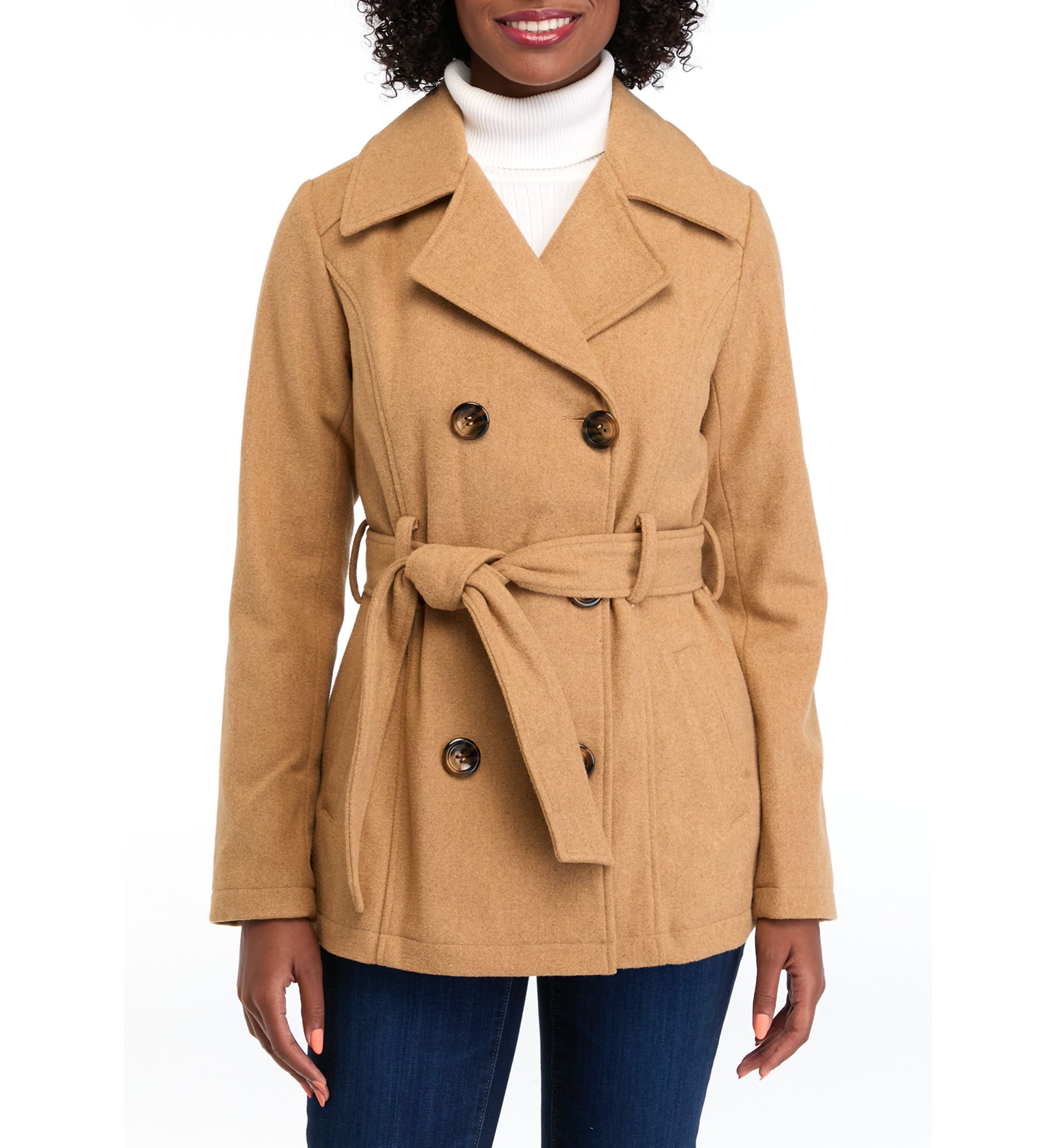 Womens Faux Wool Peacoat with Belt 