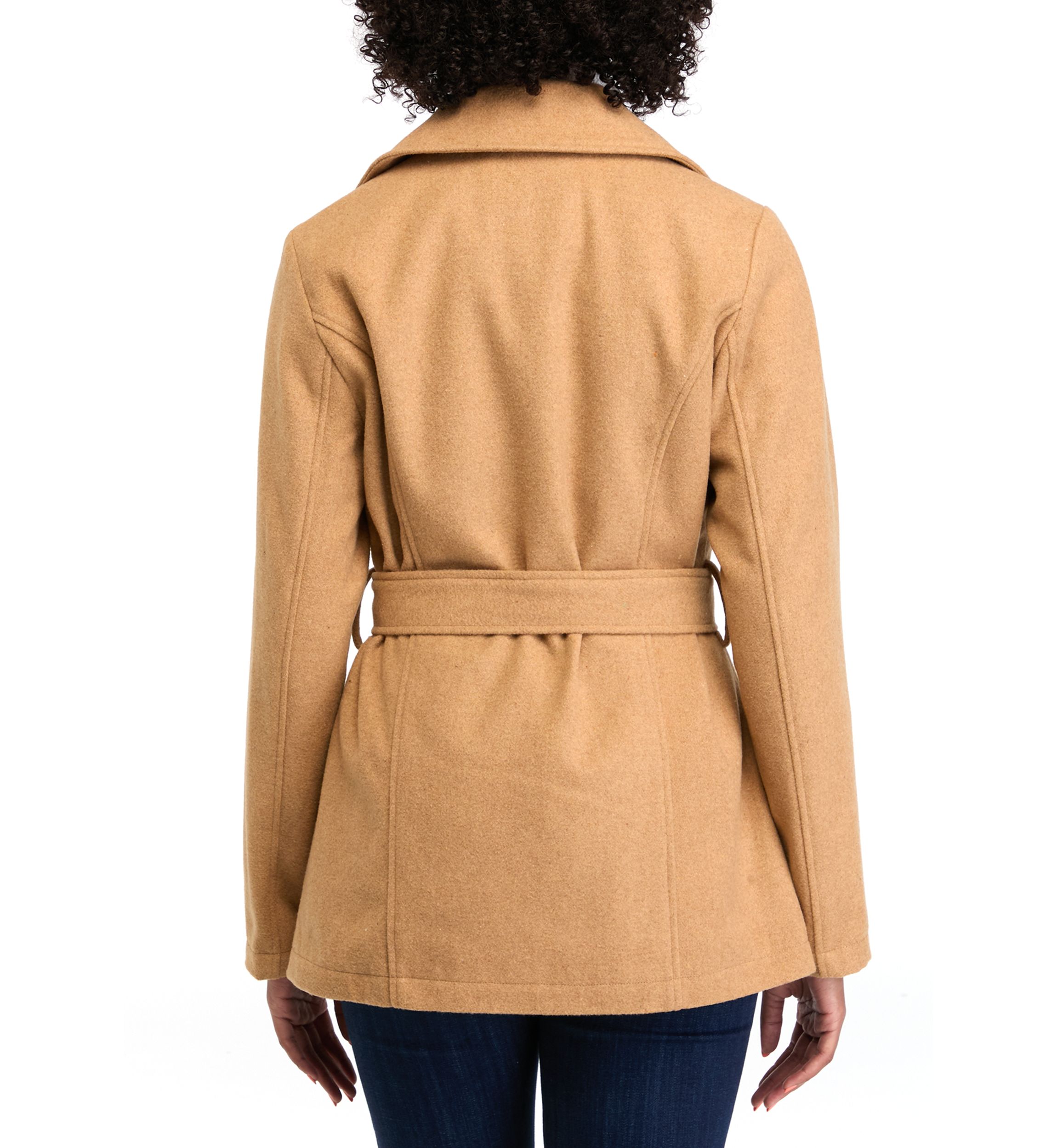 Womens Faux Wool Peacoat with Belt 