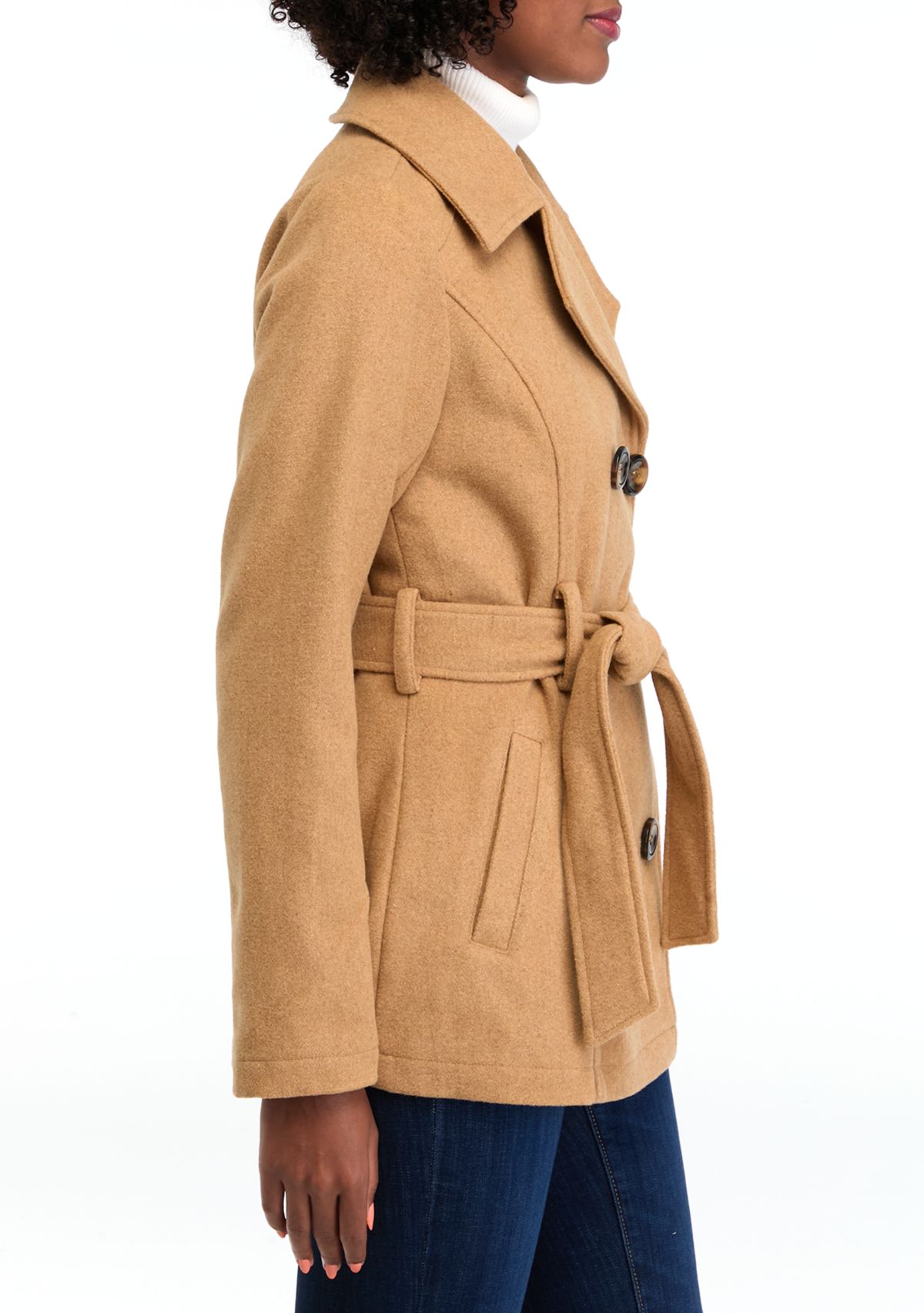 Womens Faux Wool Peacoat with Belt 